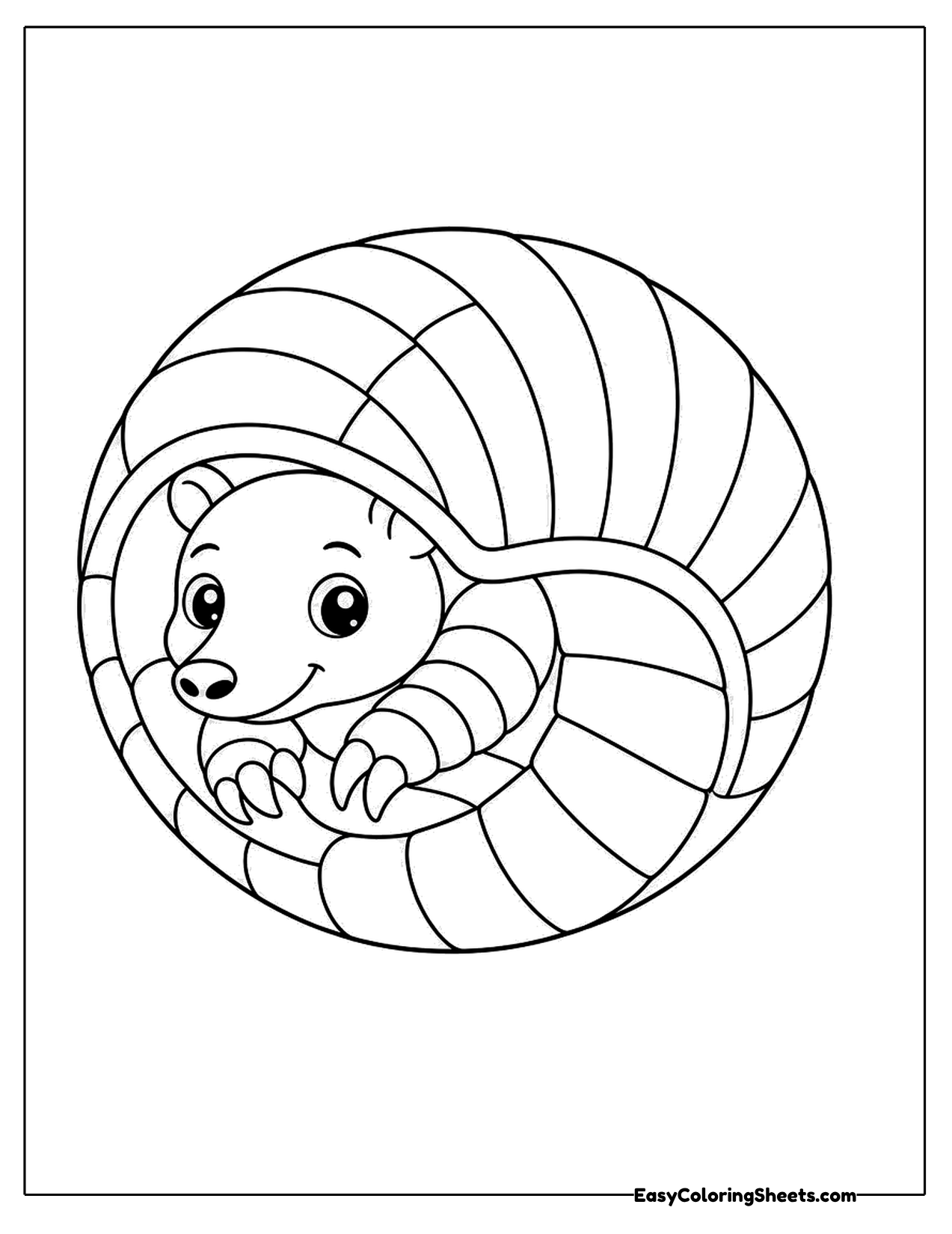 Armadillo curled up inside its round shell