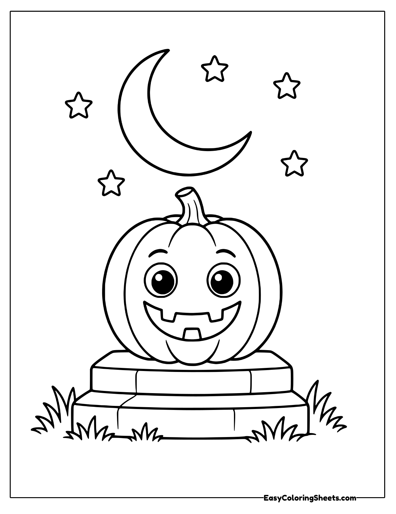 Jack-o-lantern on a porch step under the moon