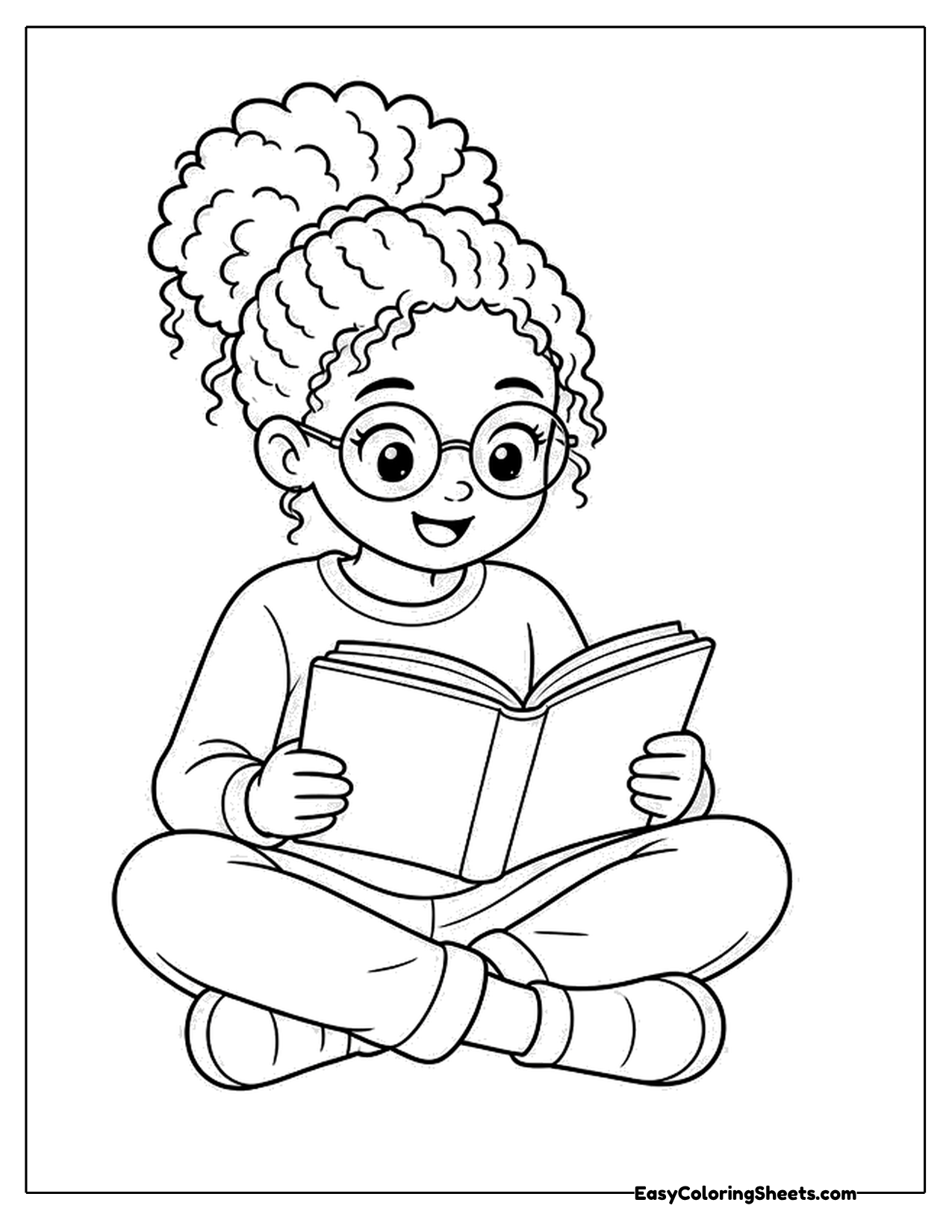 Girl with glasses reading a book