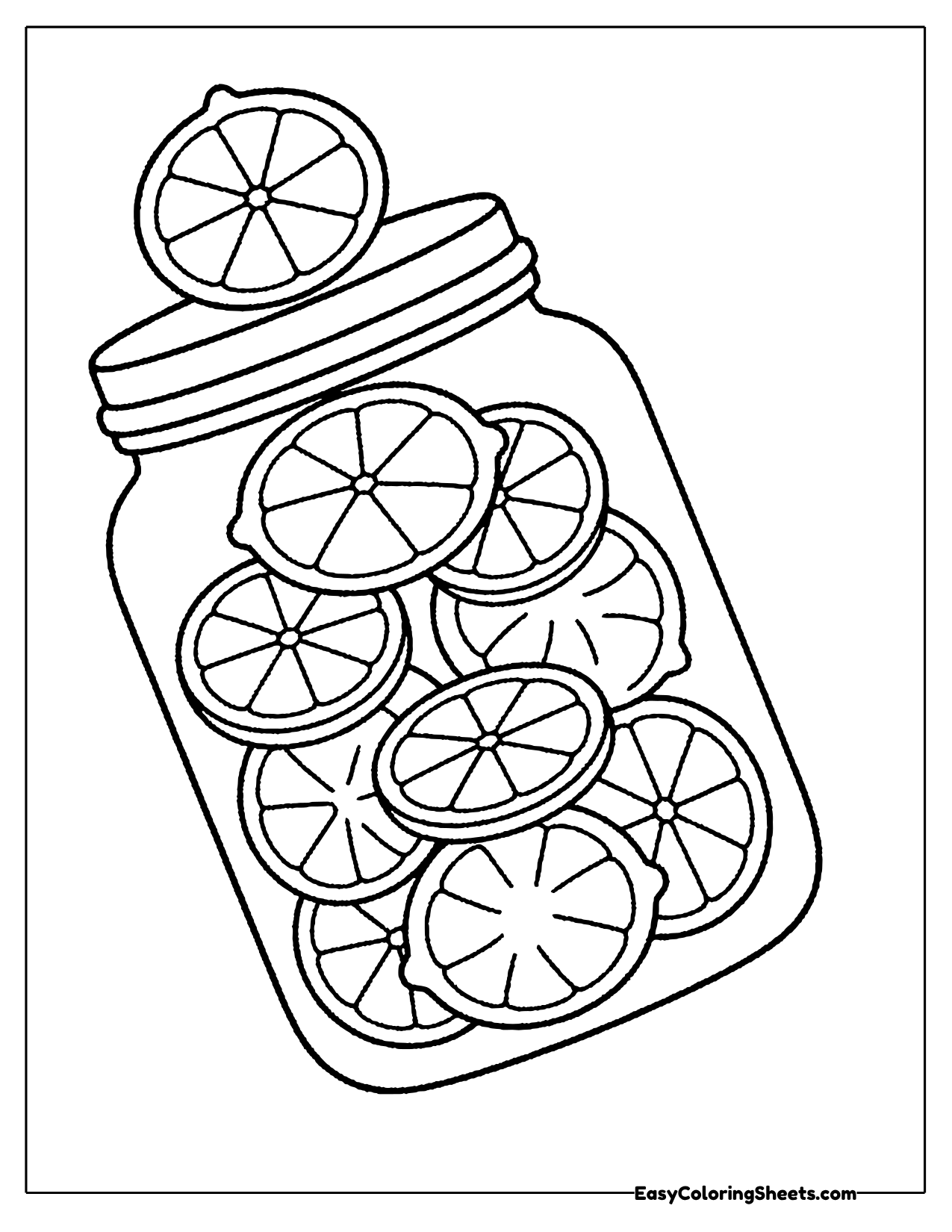 Tilted glass jar with a lid packed with lime slices
