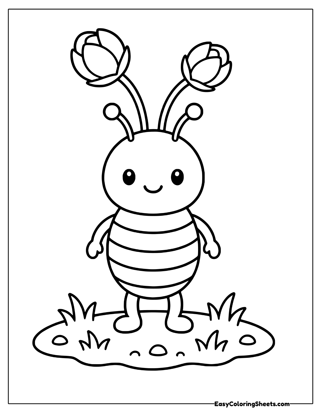 Cute bee standing with flower antennae