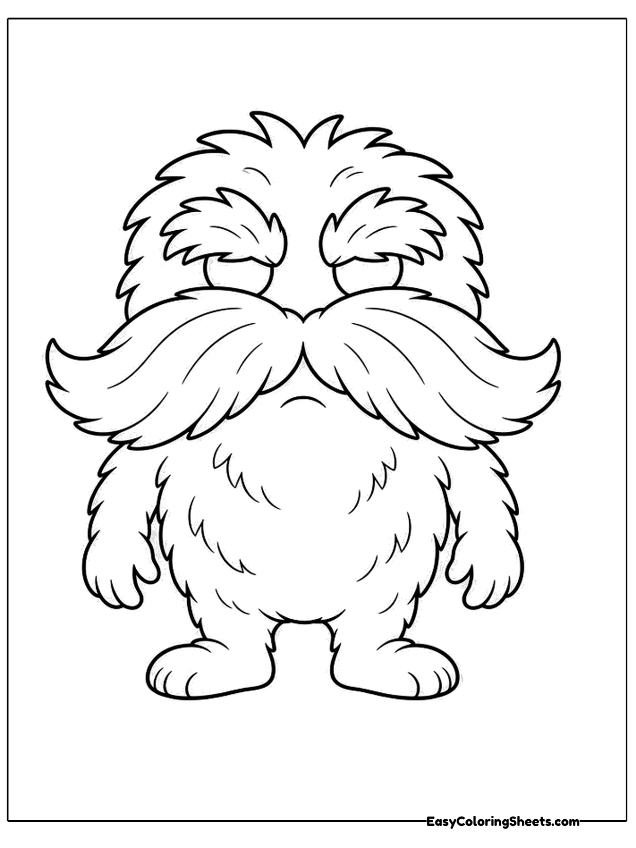 A short shaggy creature with heavy brows and a sweeping mustache stands on two feet with its arms at its sides.