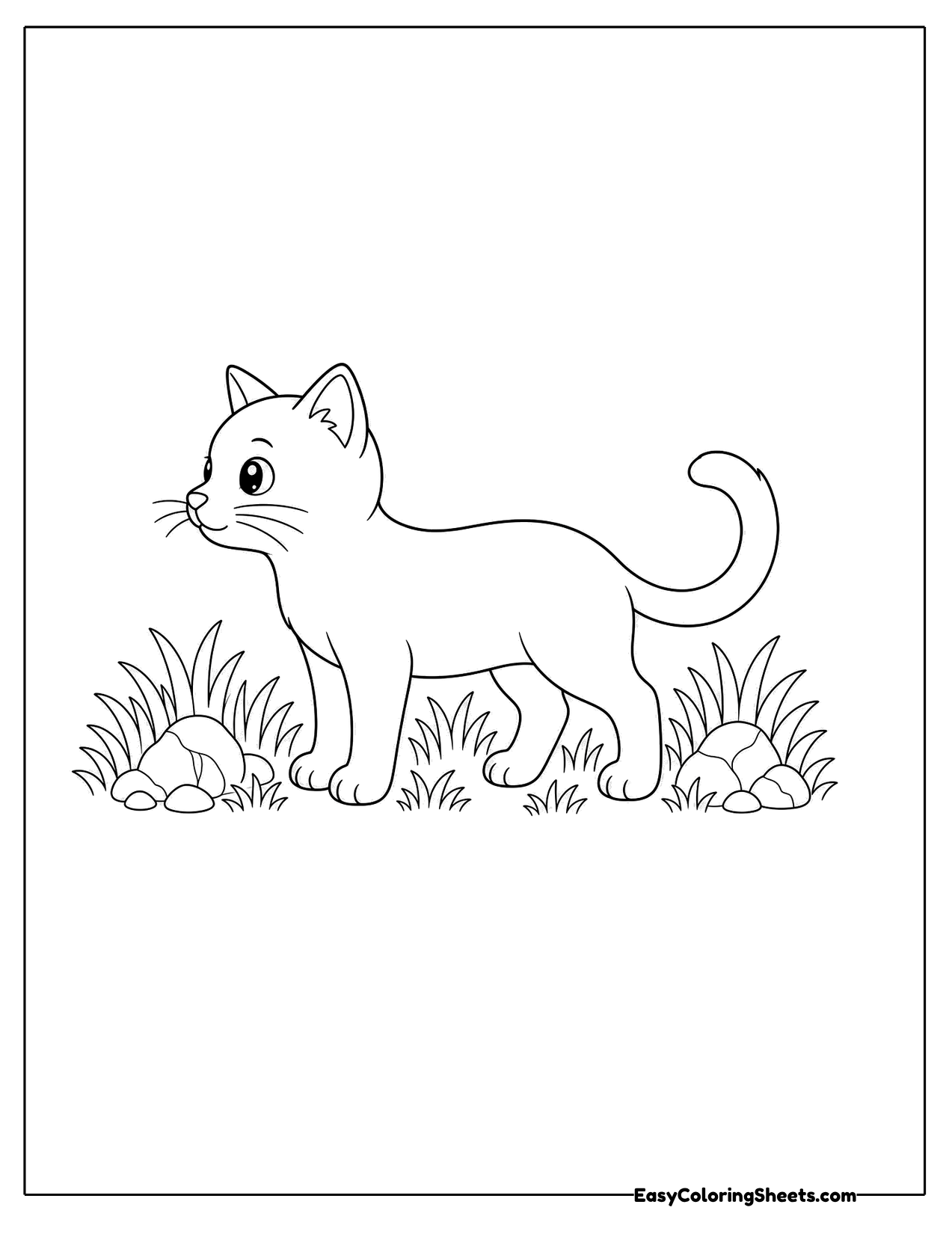 Cat walking through tufts of grass