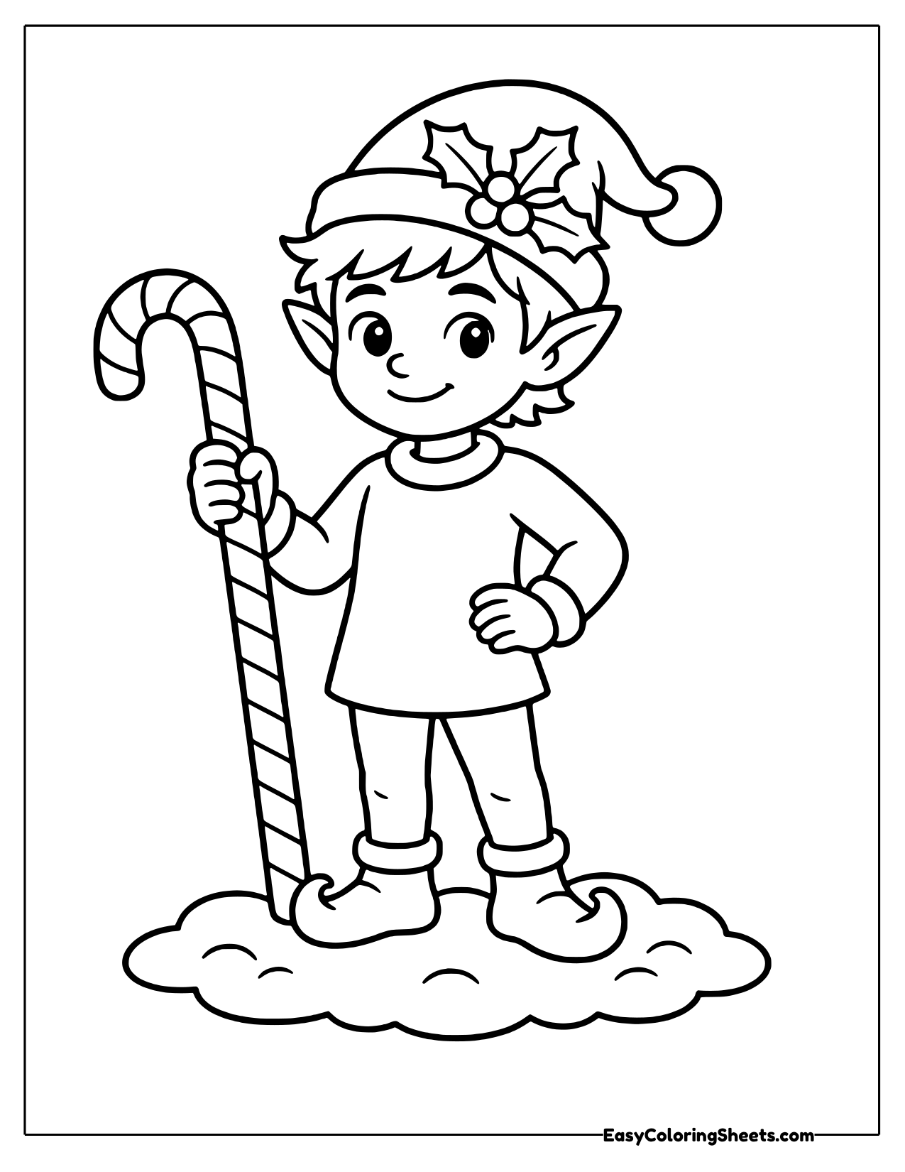 Elf holding a tall candy cane