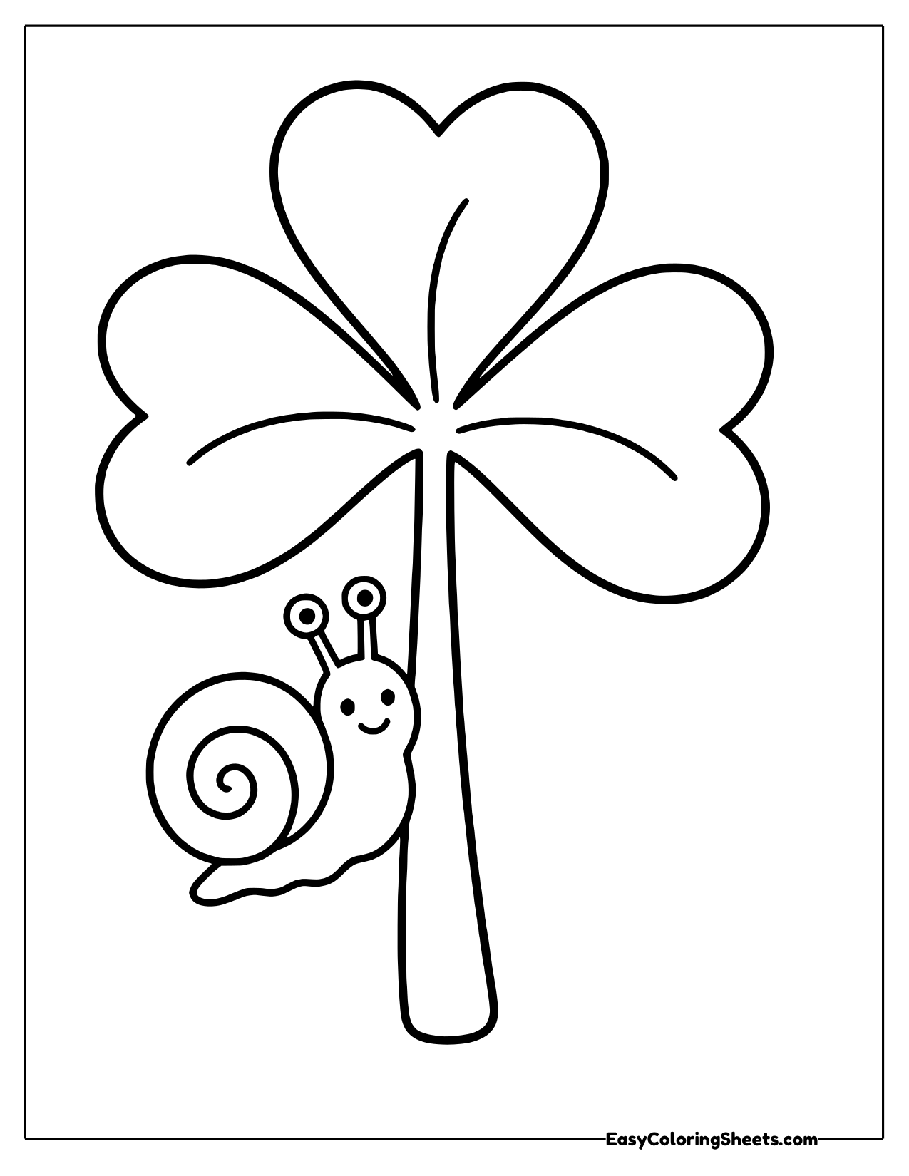 Smiling snail climbing the stem of a giant three leaf shamrock