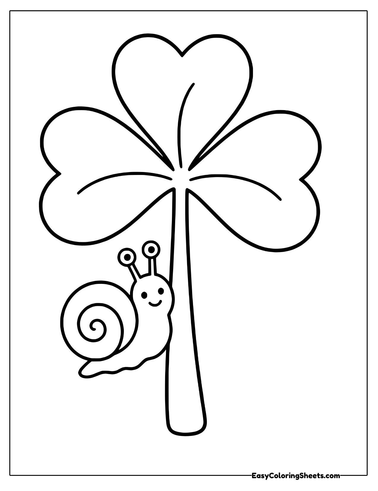 Smiling snail climbing the stem of a giant three leaf shamrock