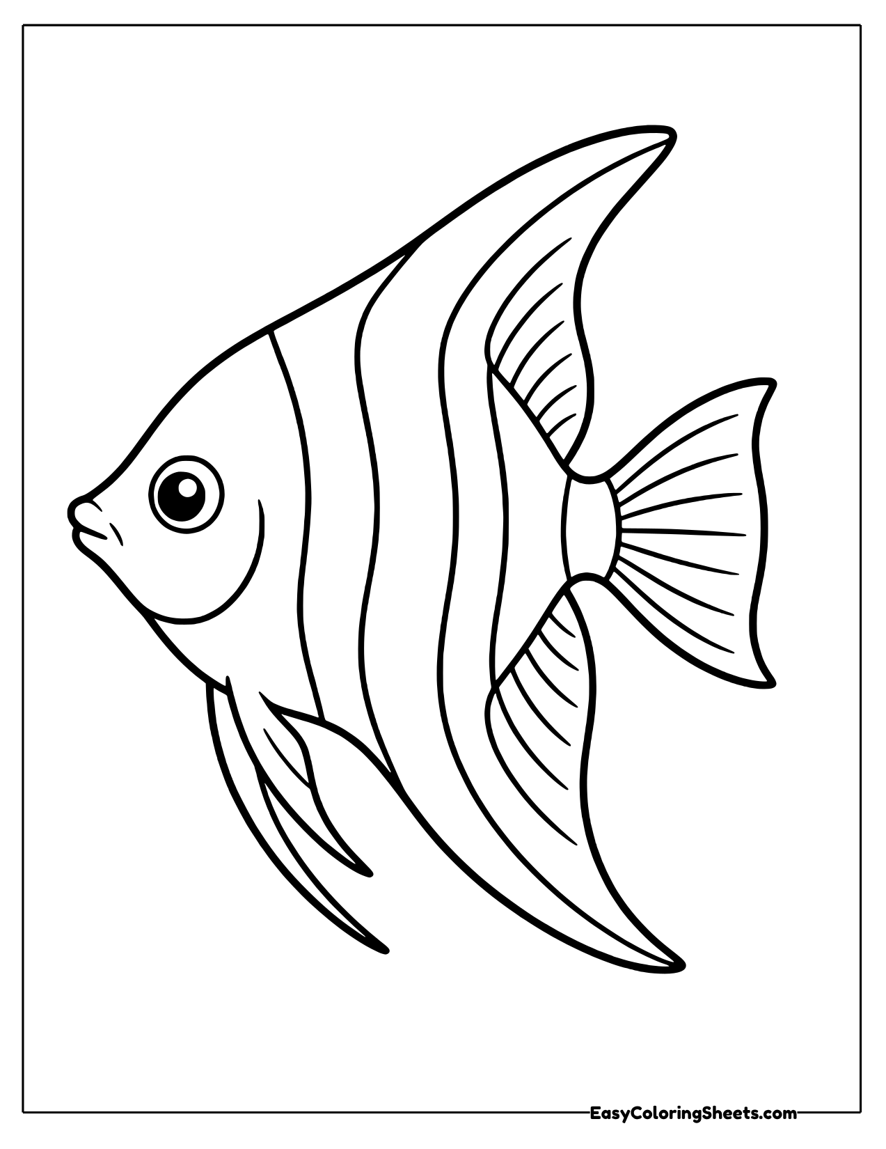 Angelfish with tall fins and bold vertical stripes