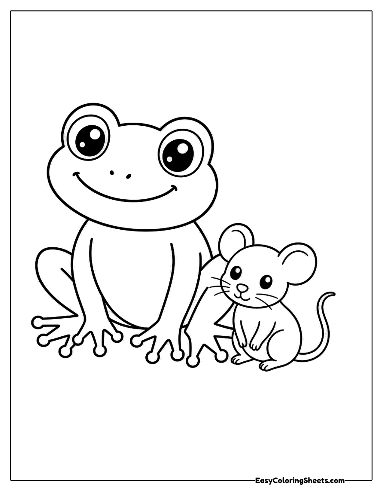 Frog sitting with a small mouse standing at its side