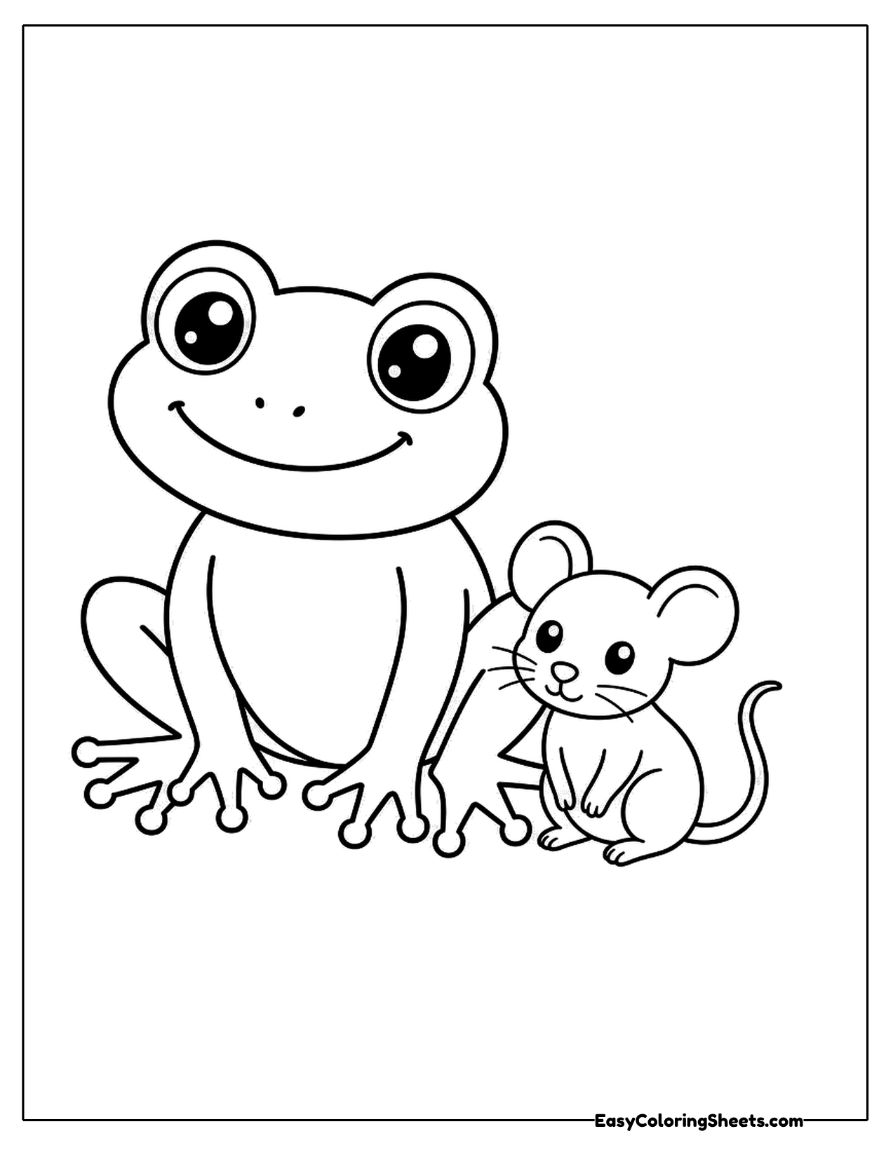 Frog sitting with a small mouse standing at its side