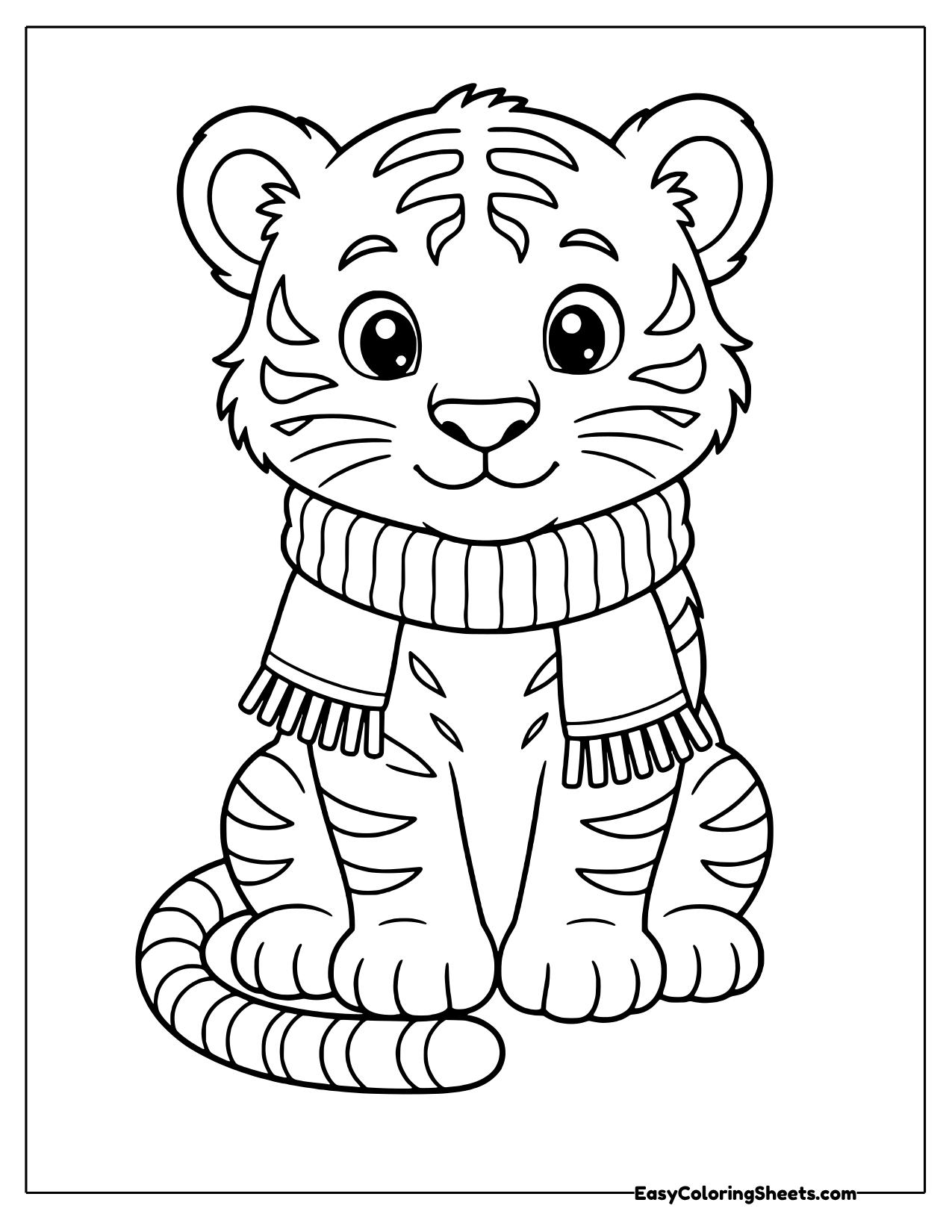 Tiger cub wearing a knit scarf