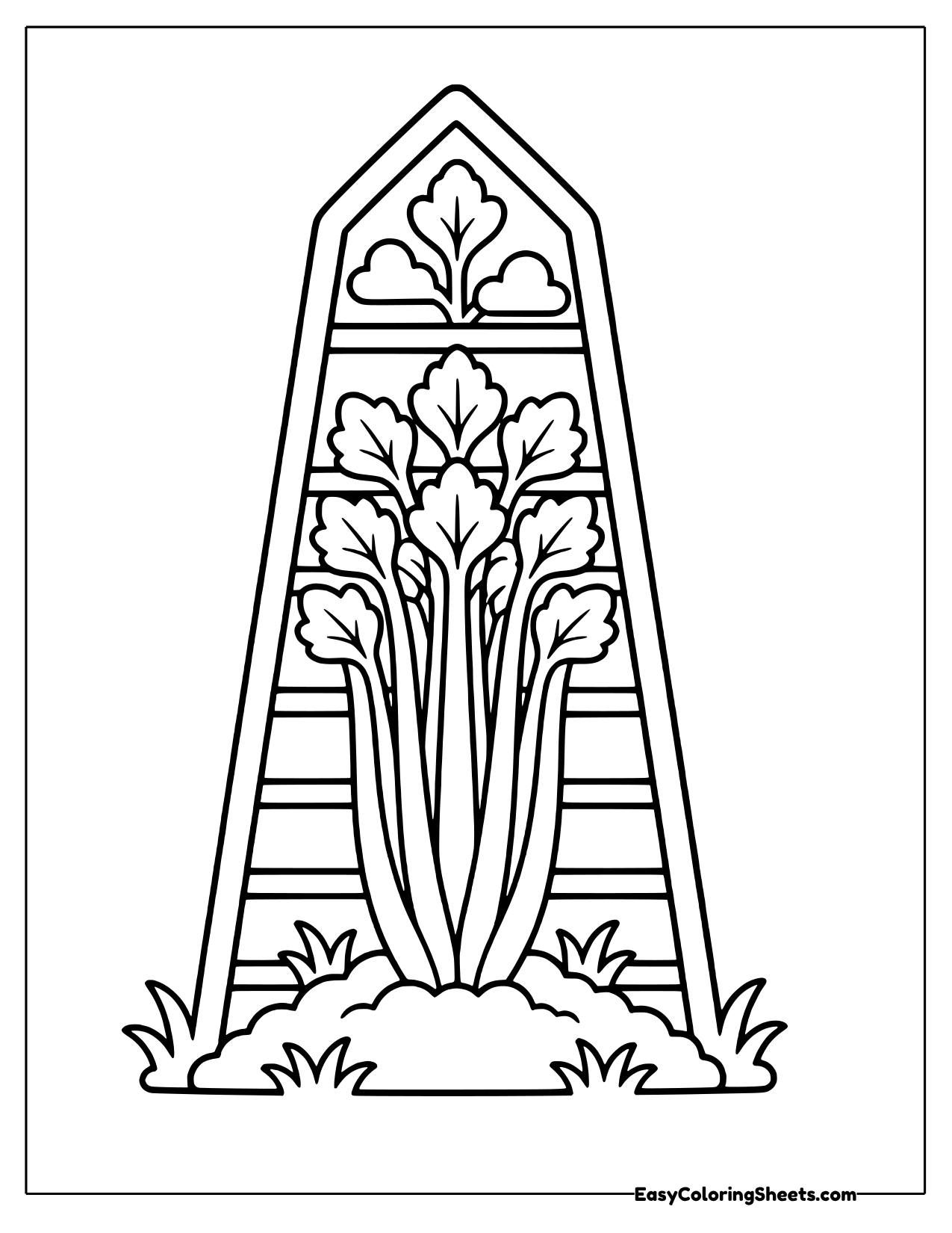 Celery growing inside a garden obelisk frame