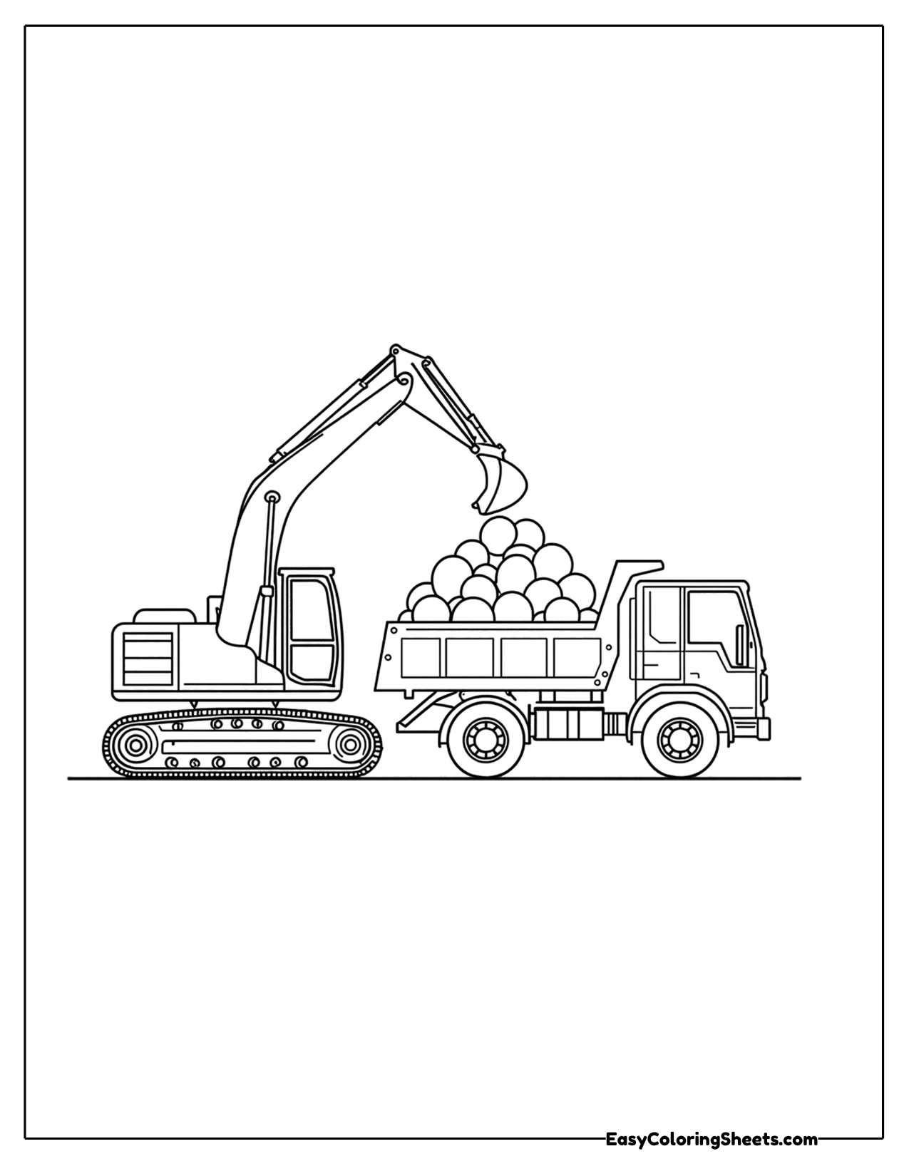 Excavator loading rocks into a truck
