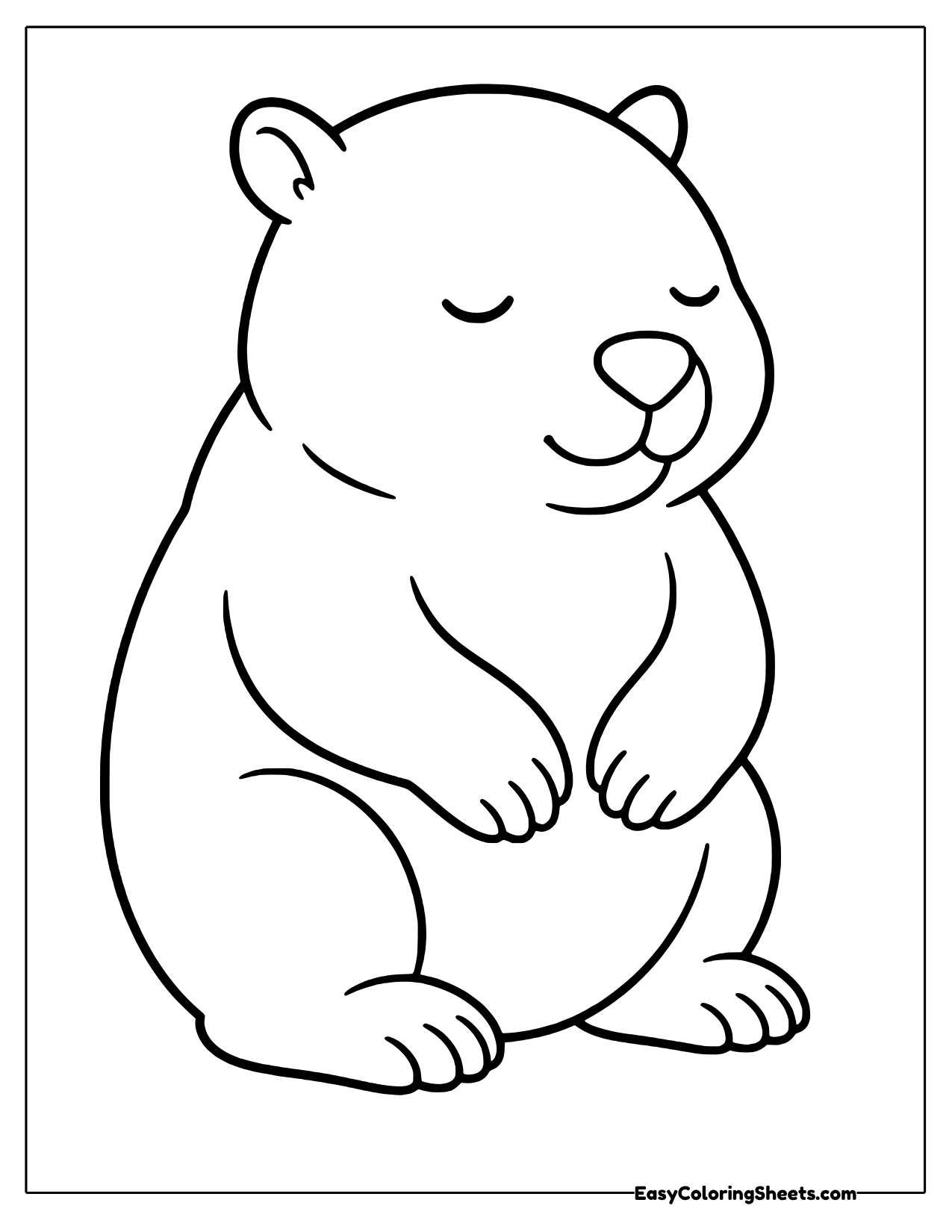 A wombat sits with its eyes closed.
