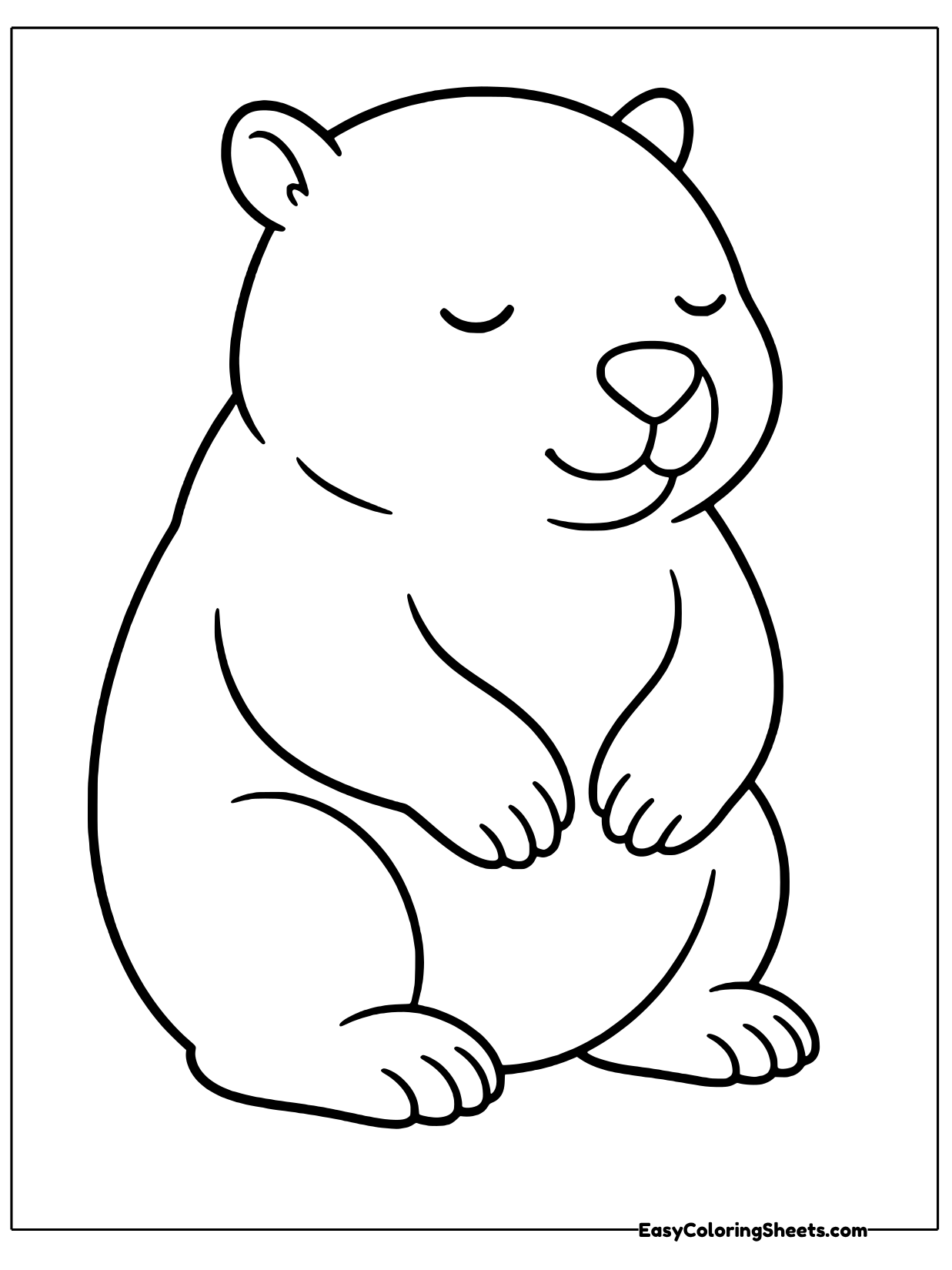A wombat sits with its eyes closed.