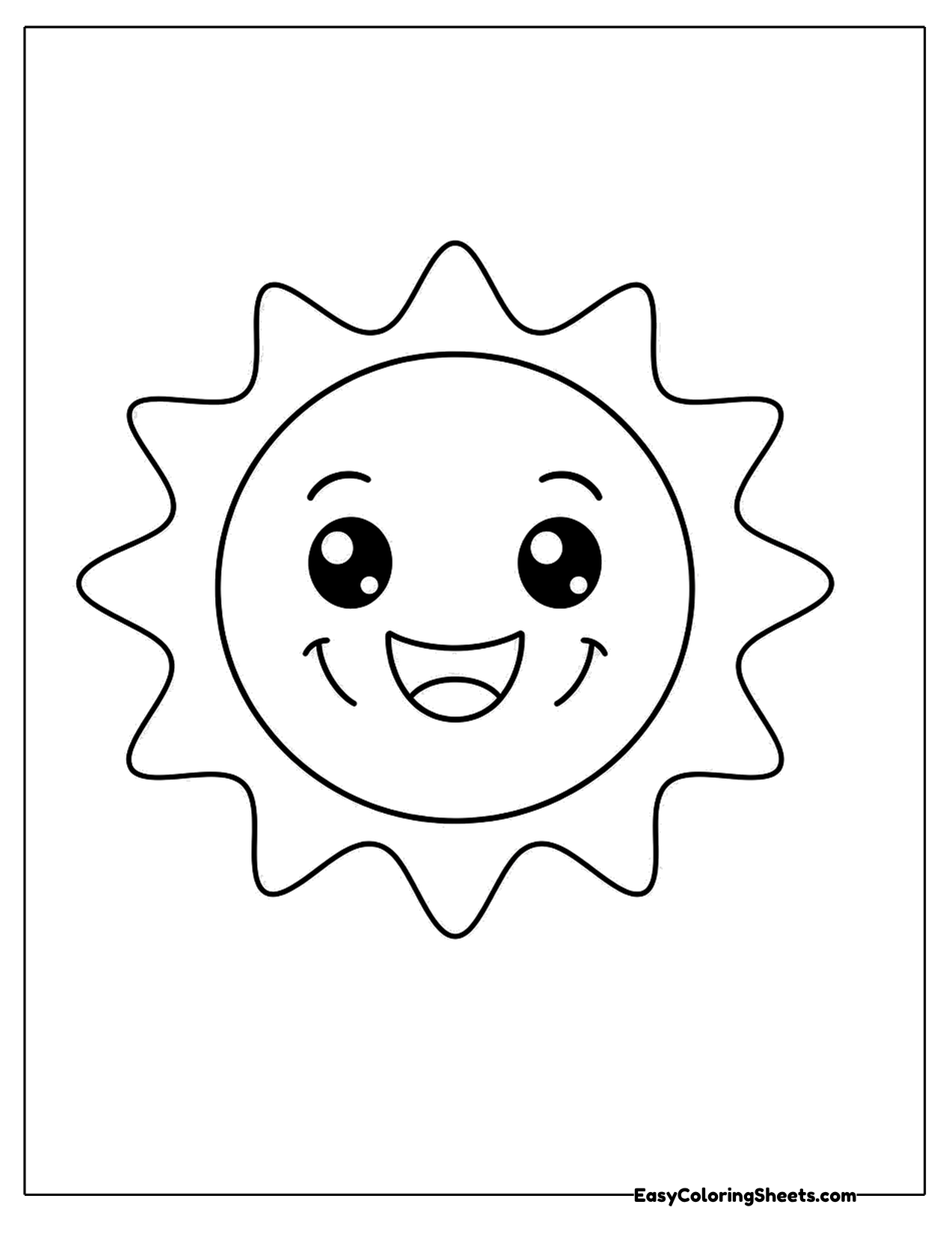 Smiling sun with wavy rays and a big grin
