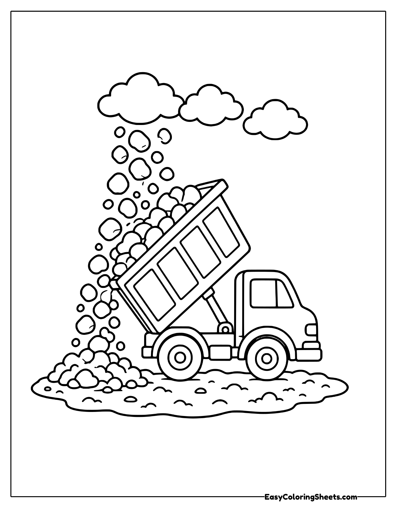 Dump truck tipping out a load of rocks