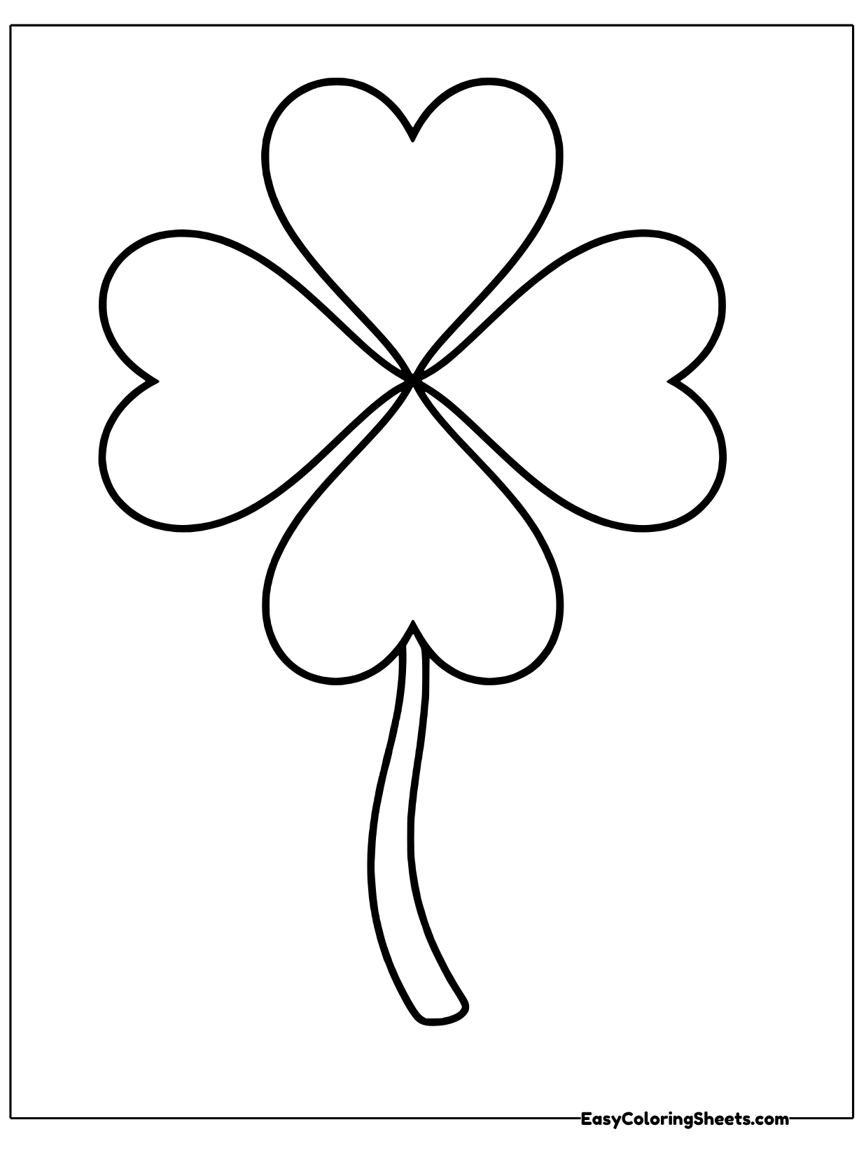 A single four-leaf clover template with four big heart-shaped leaves and a long curved stem.