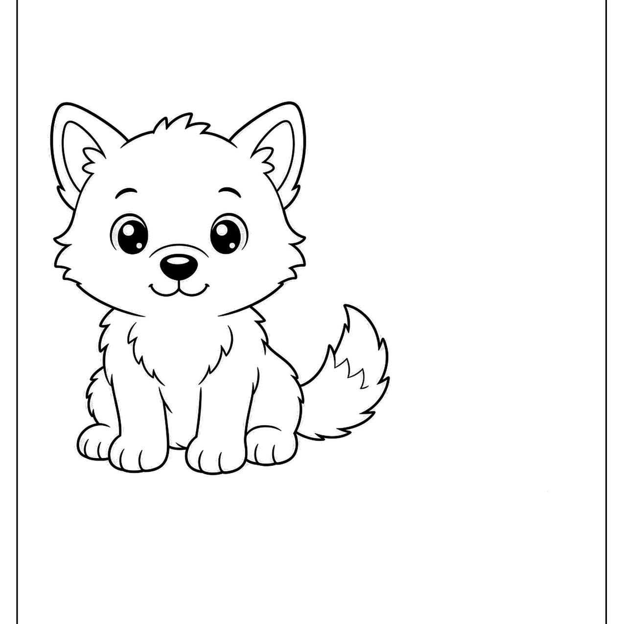 Baby wolf pup sitting with big eyes