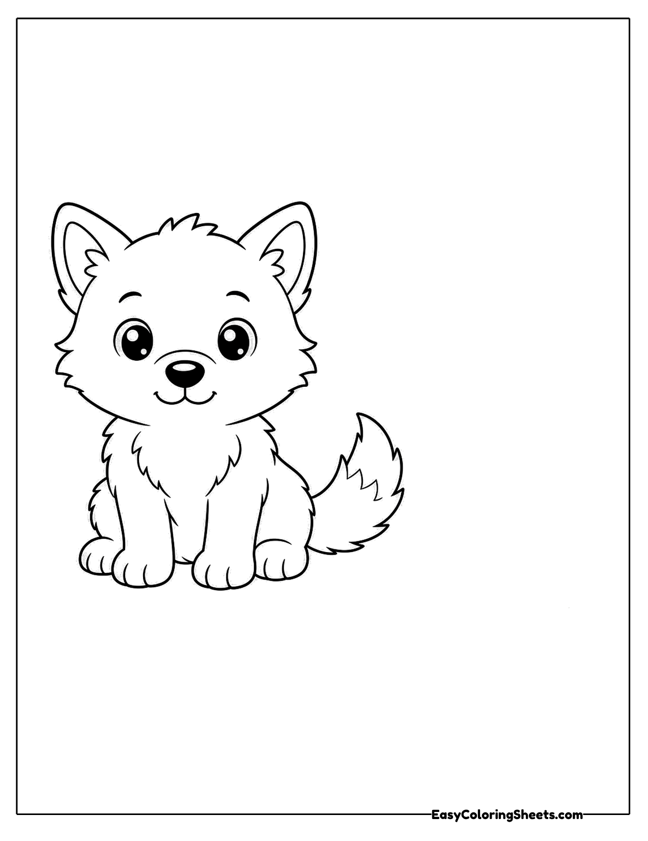 Baby wolf pup sitting with big eyes