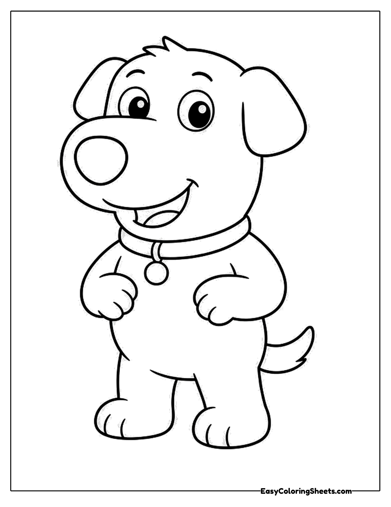Cheerful cartoon puppy with floppy ears and a collar