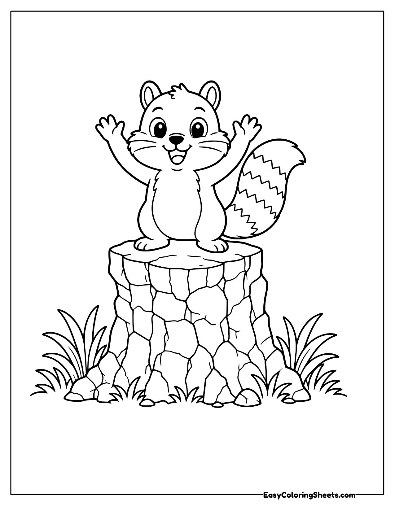 Chipmunk waving from a tree stump