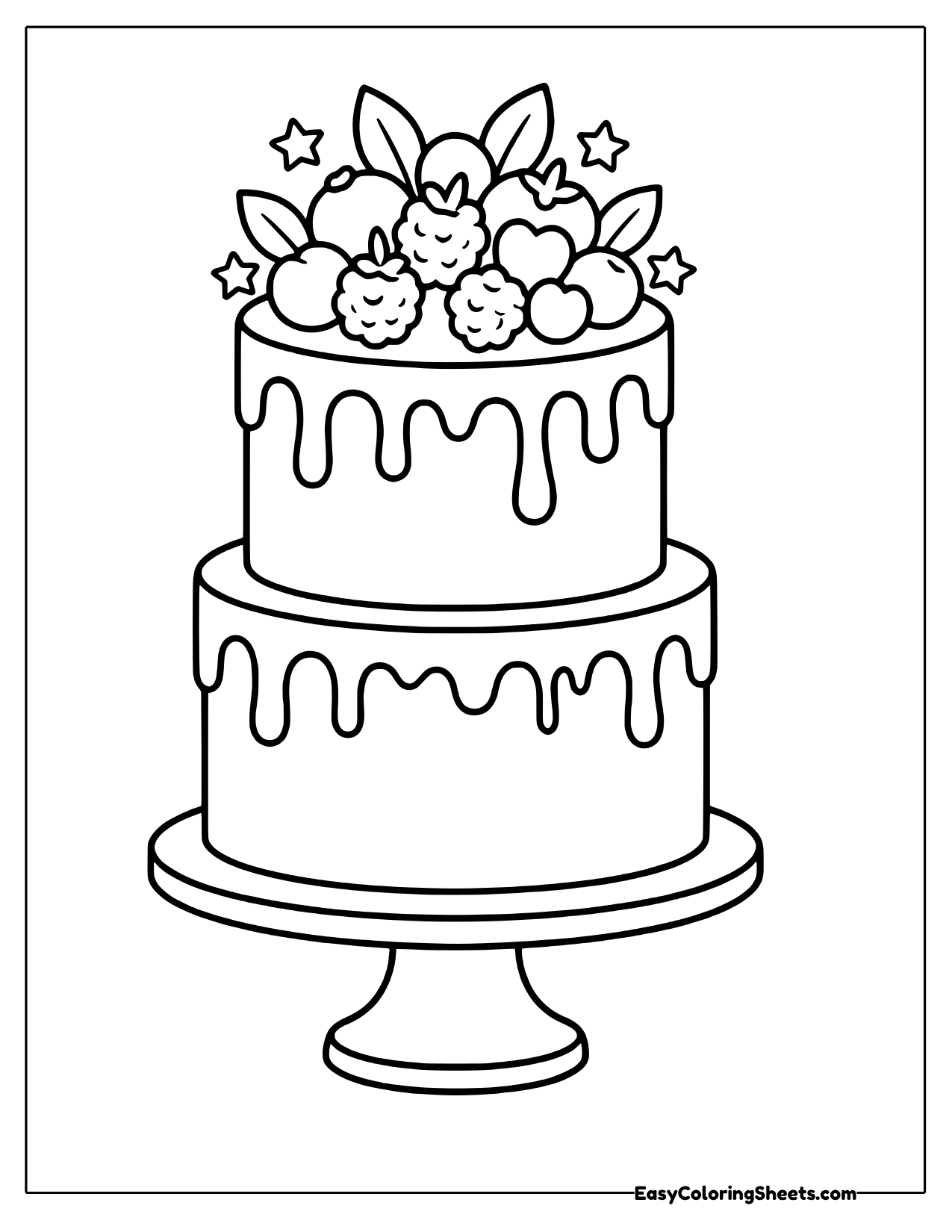 Layered drip cake topped with strawberries