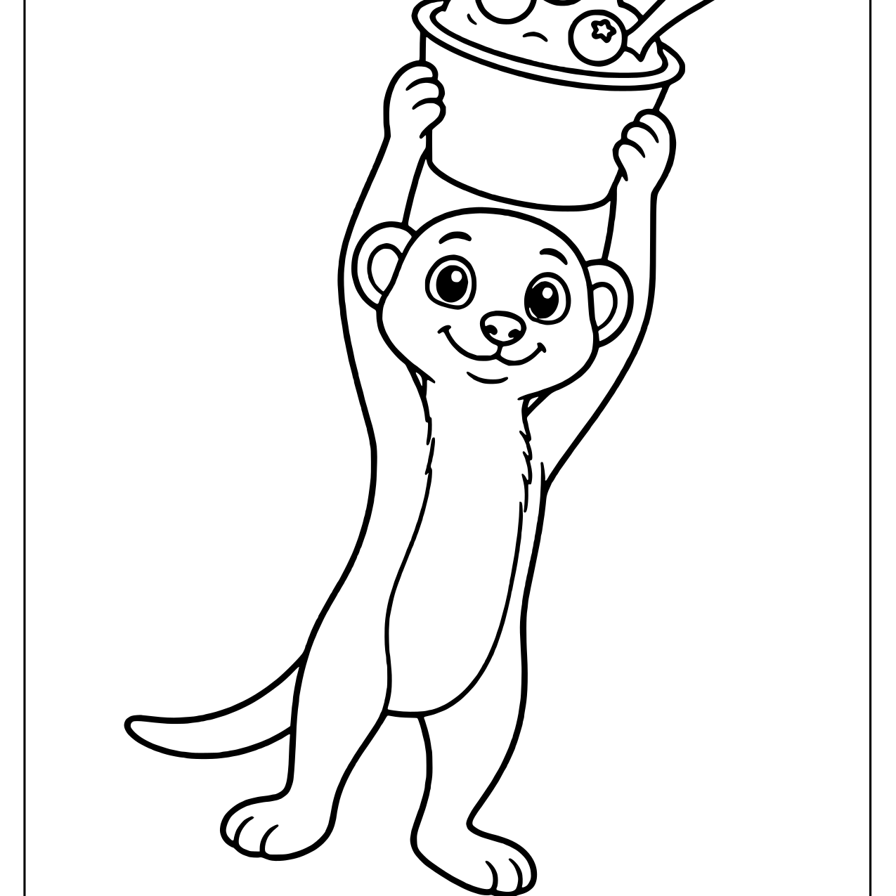 Smiling meerkat lifting a yogurt cup with blueberries and a spoon