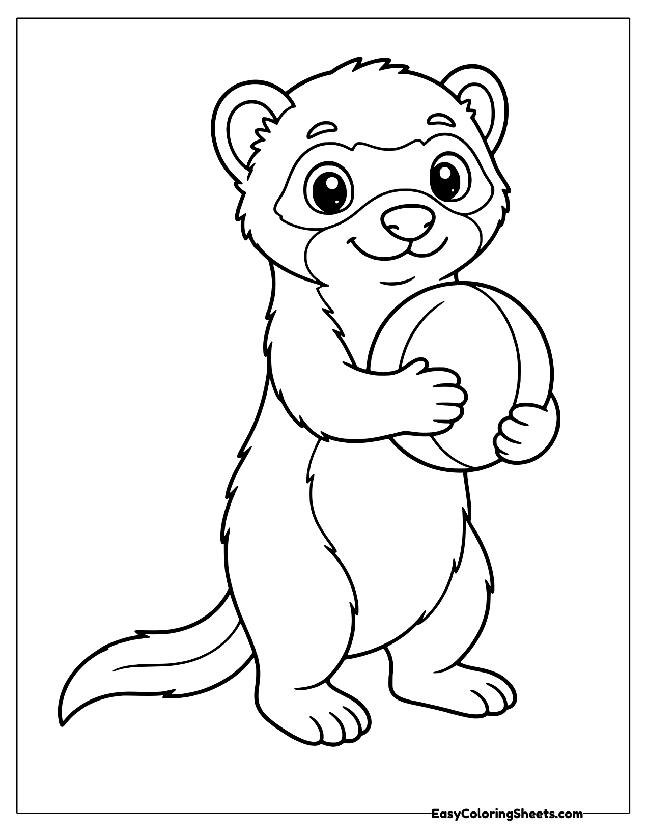Ferret hugging a striped play ball