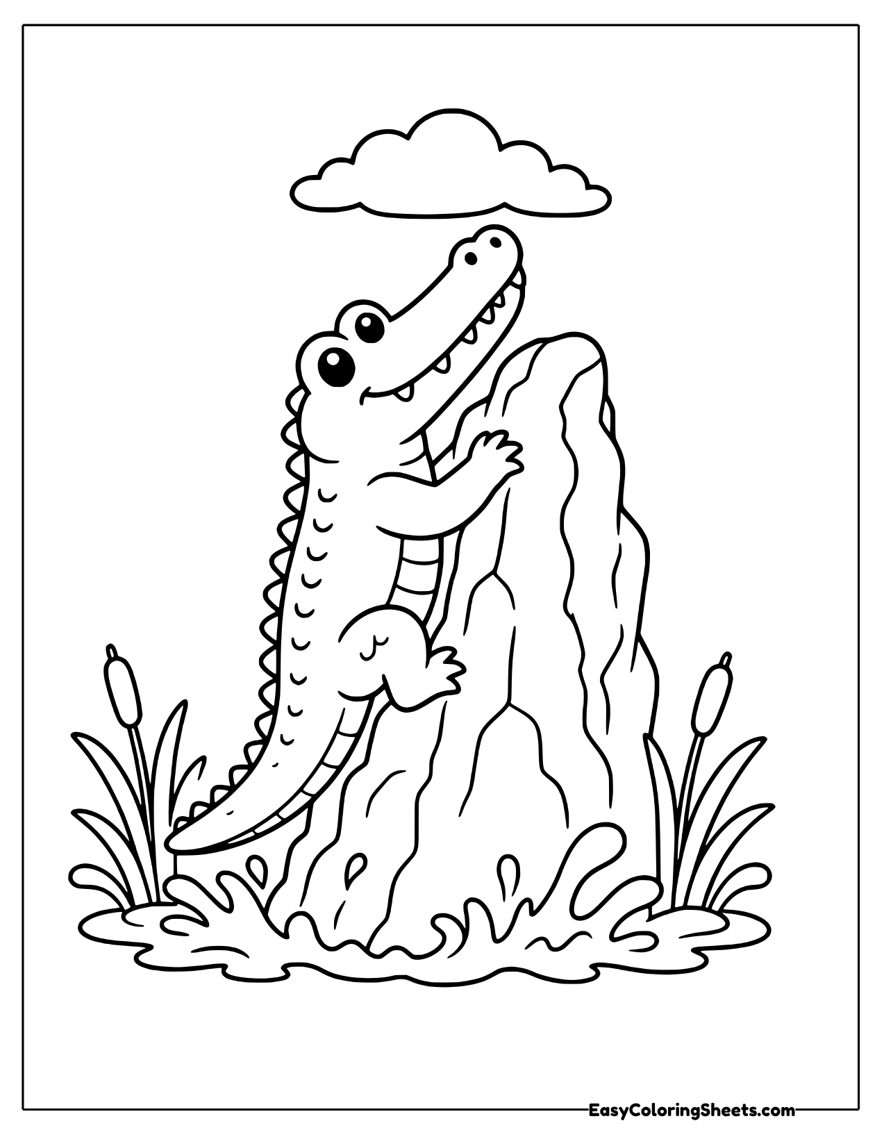 Crocodile climbing a riverbank rock