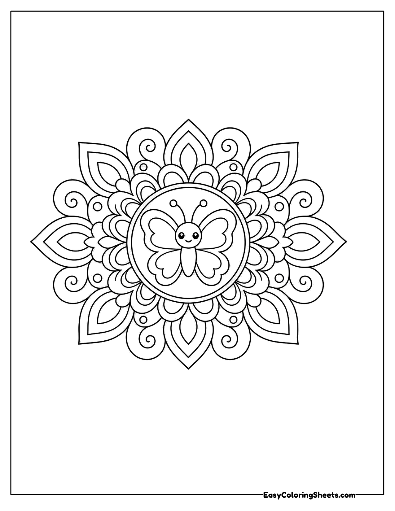 Round mandala with a butterfly in the middle