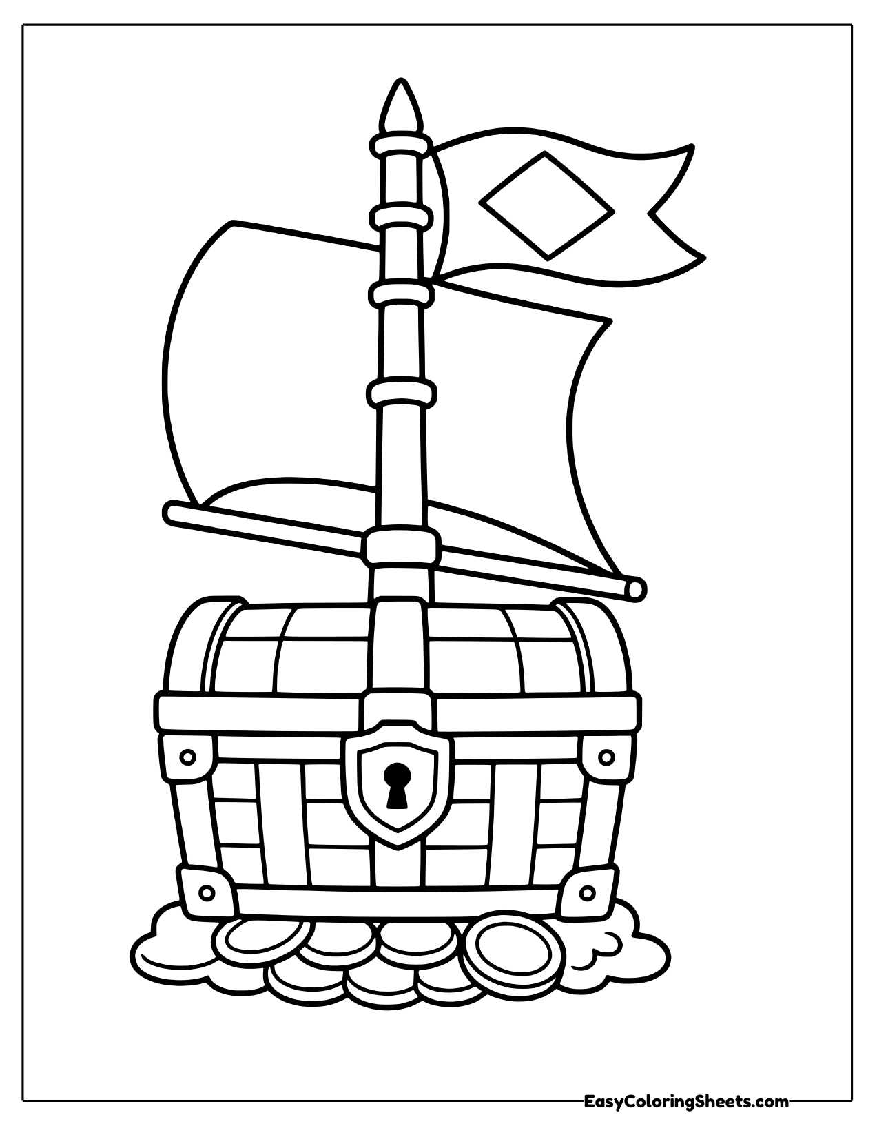 Ship mast rising from a treasure chest