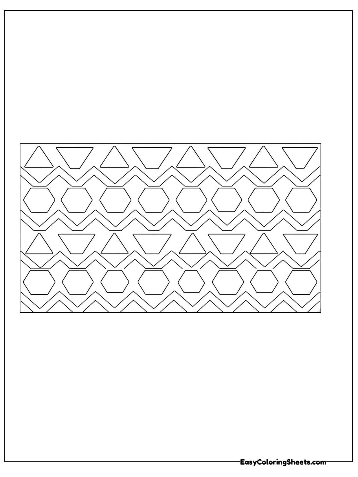 A rectangular band is filled with rows of triangles, hexagons and diamonds that fit together like tiles.