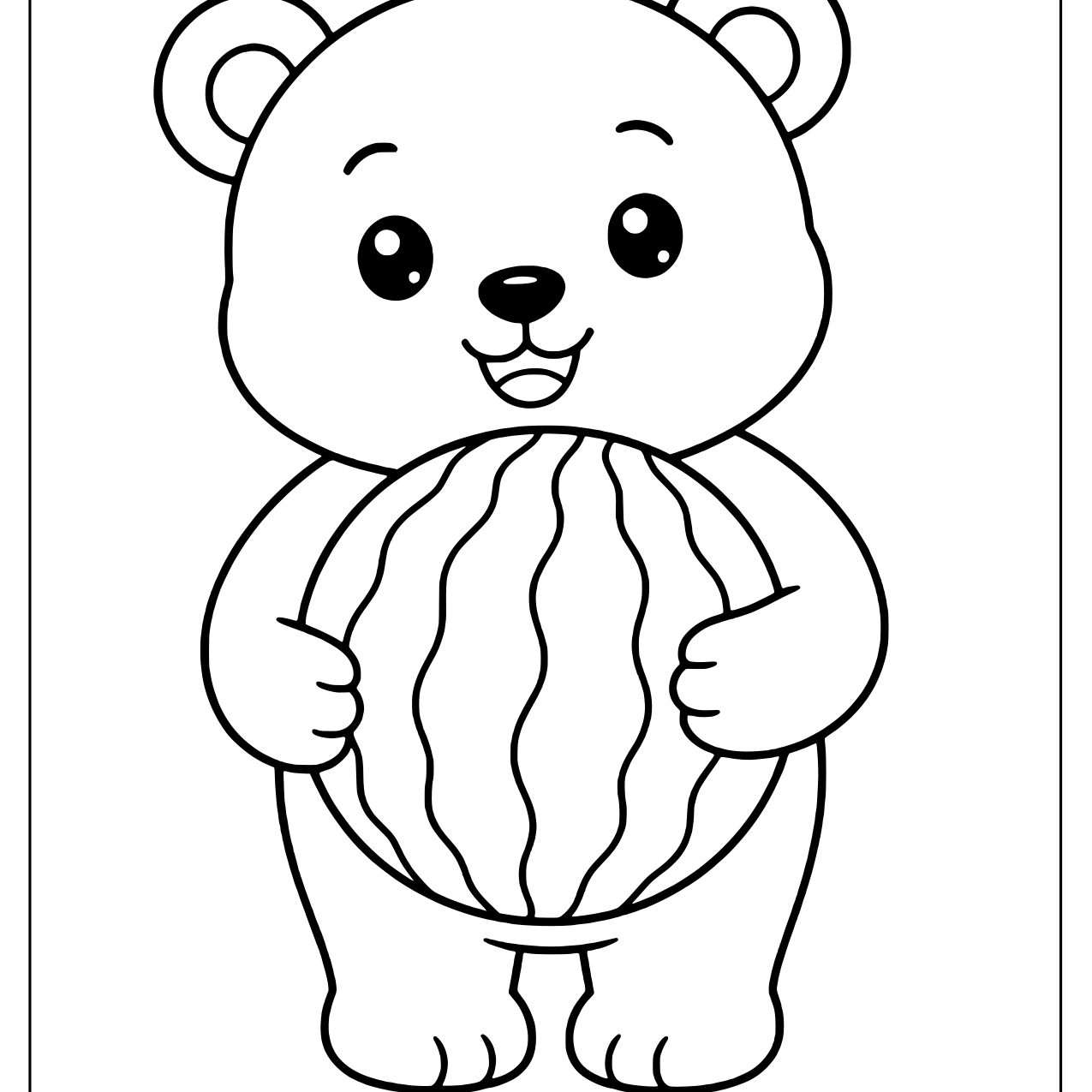 Bear hugging a big round striped watermelon