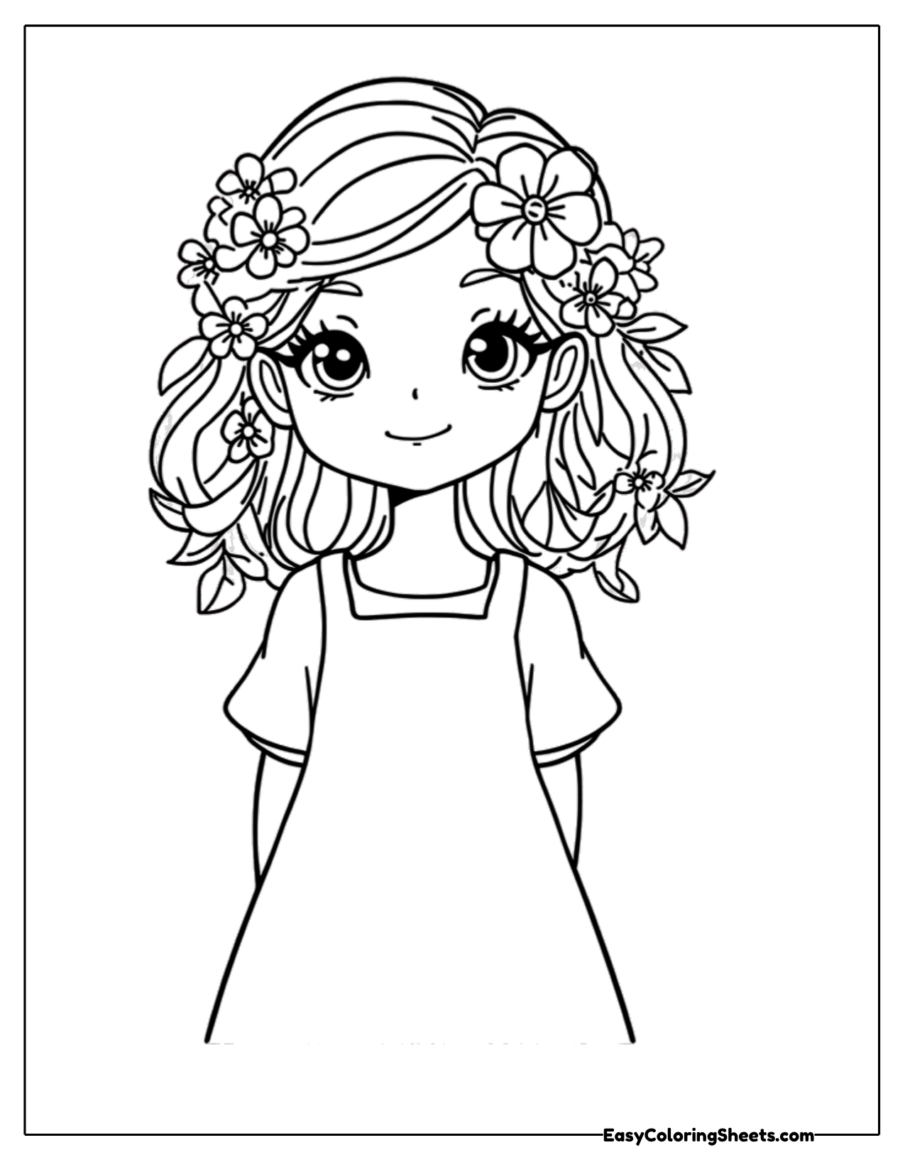 Girl with flowers in her curly hair