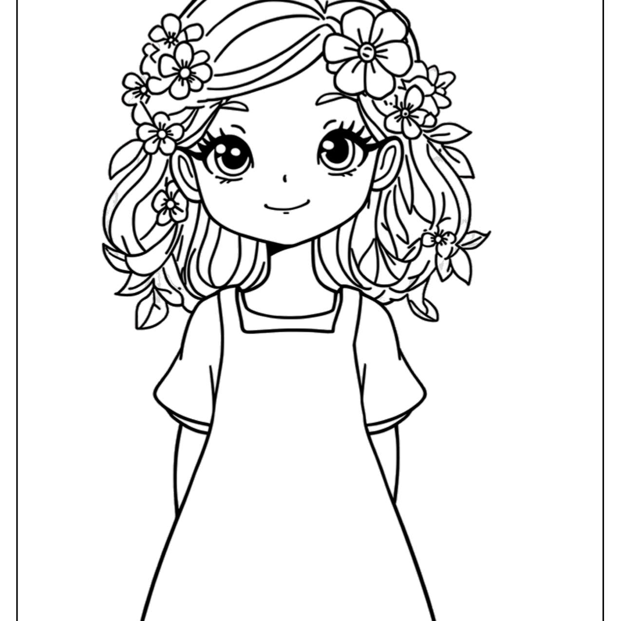 Girl with flowers in her curly hair