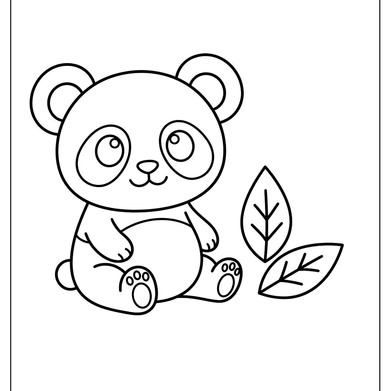 Baby panda sitting by bamboo leaves