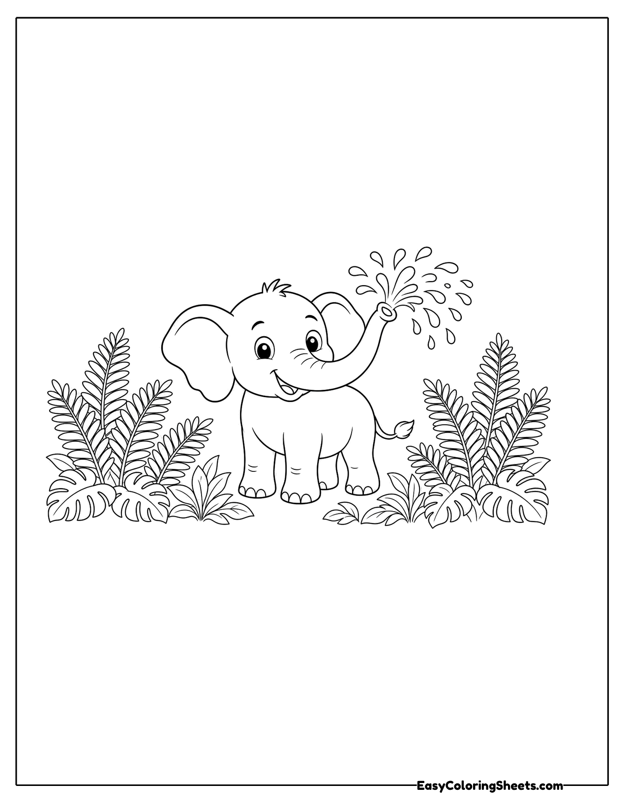 Baby elephant spraying water in the jungle