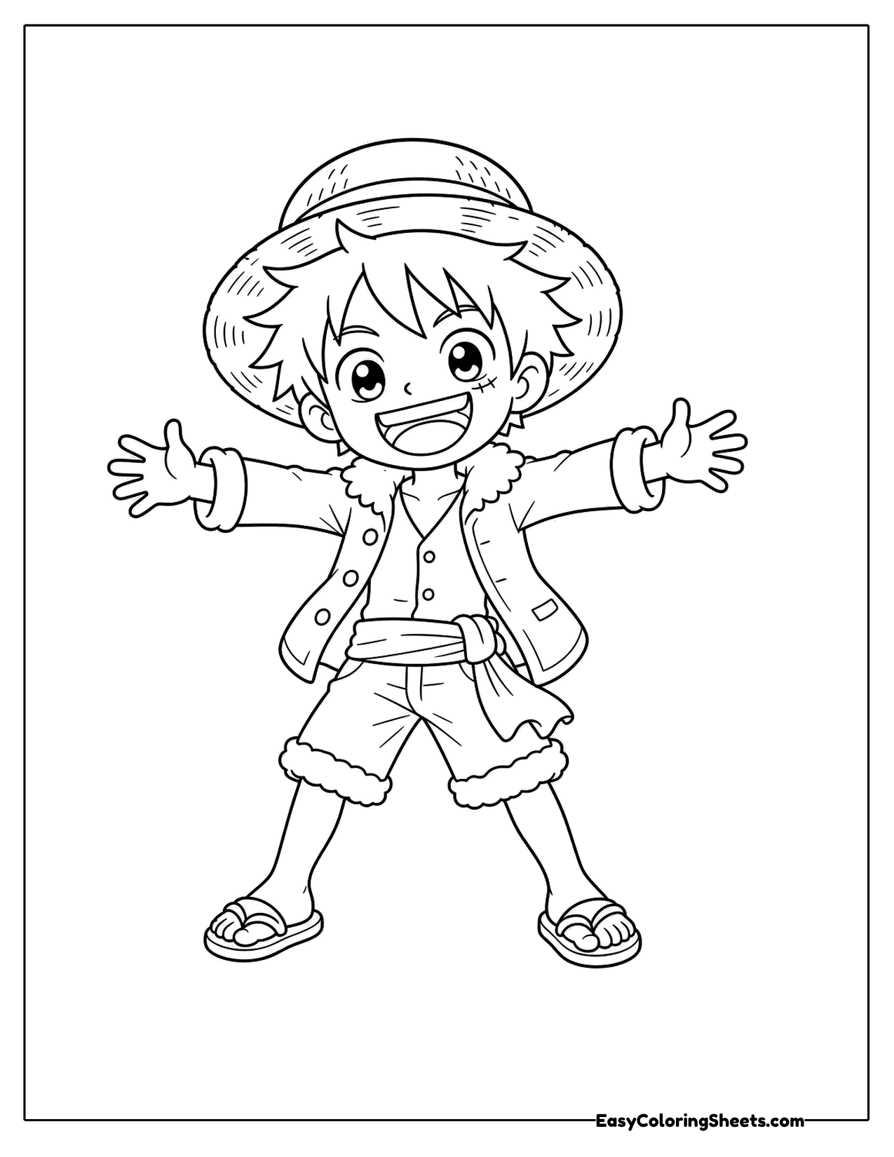Cartoon boy in a straw hat with arms wide