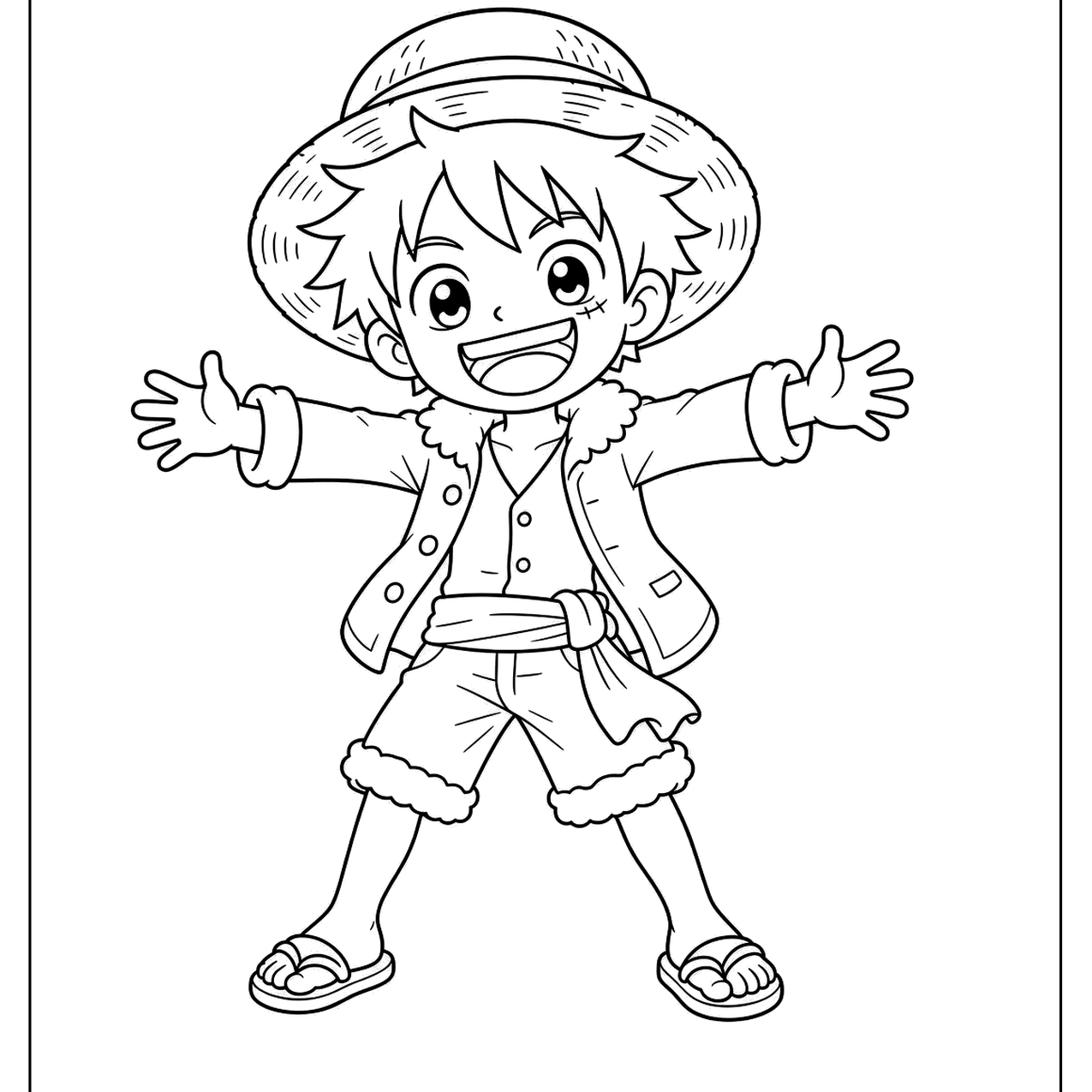 Cartoon boy in a straw hat with arms wide