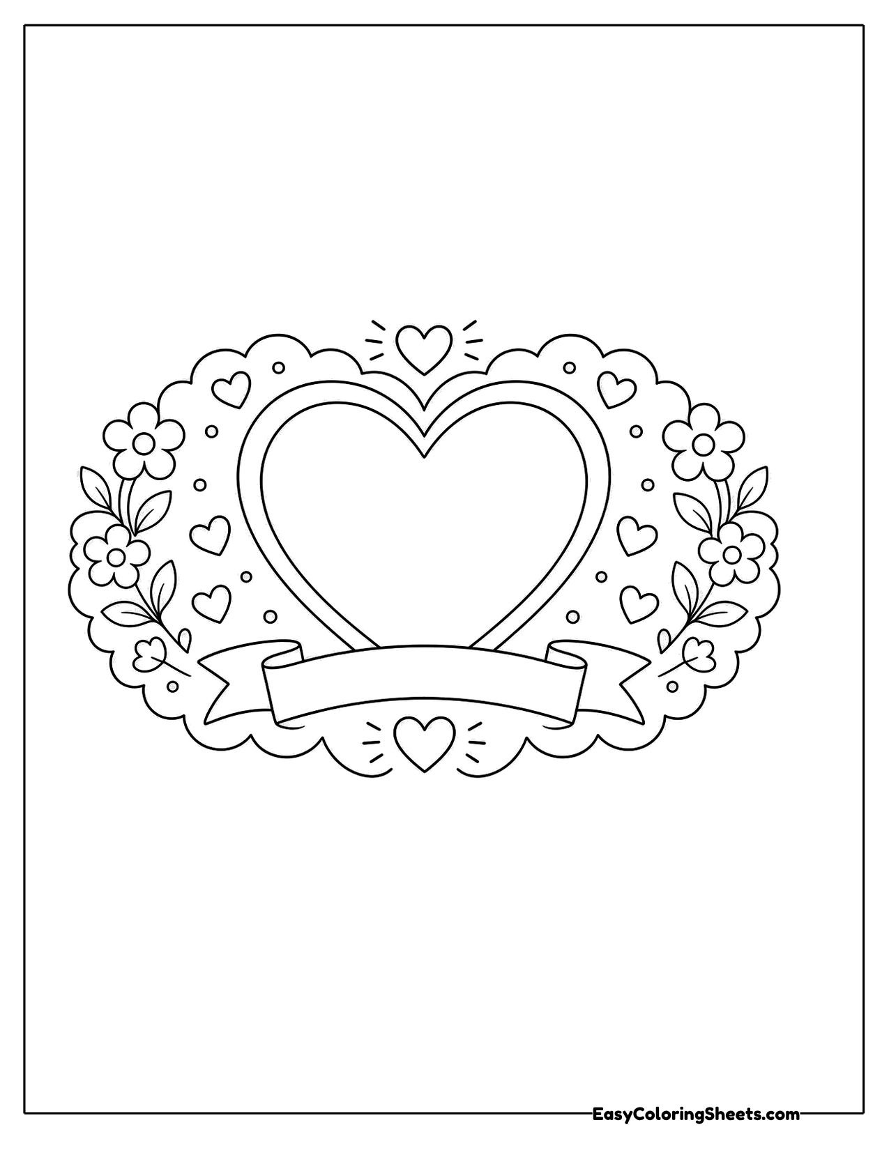 Heart card with a flower border and banner