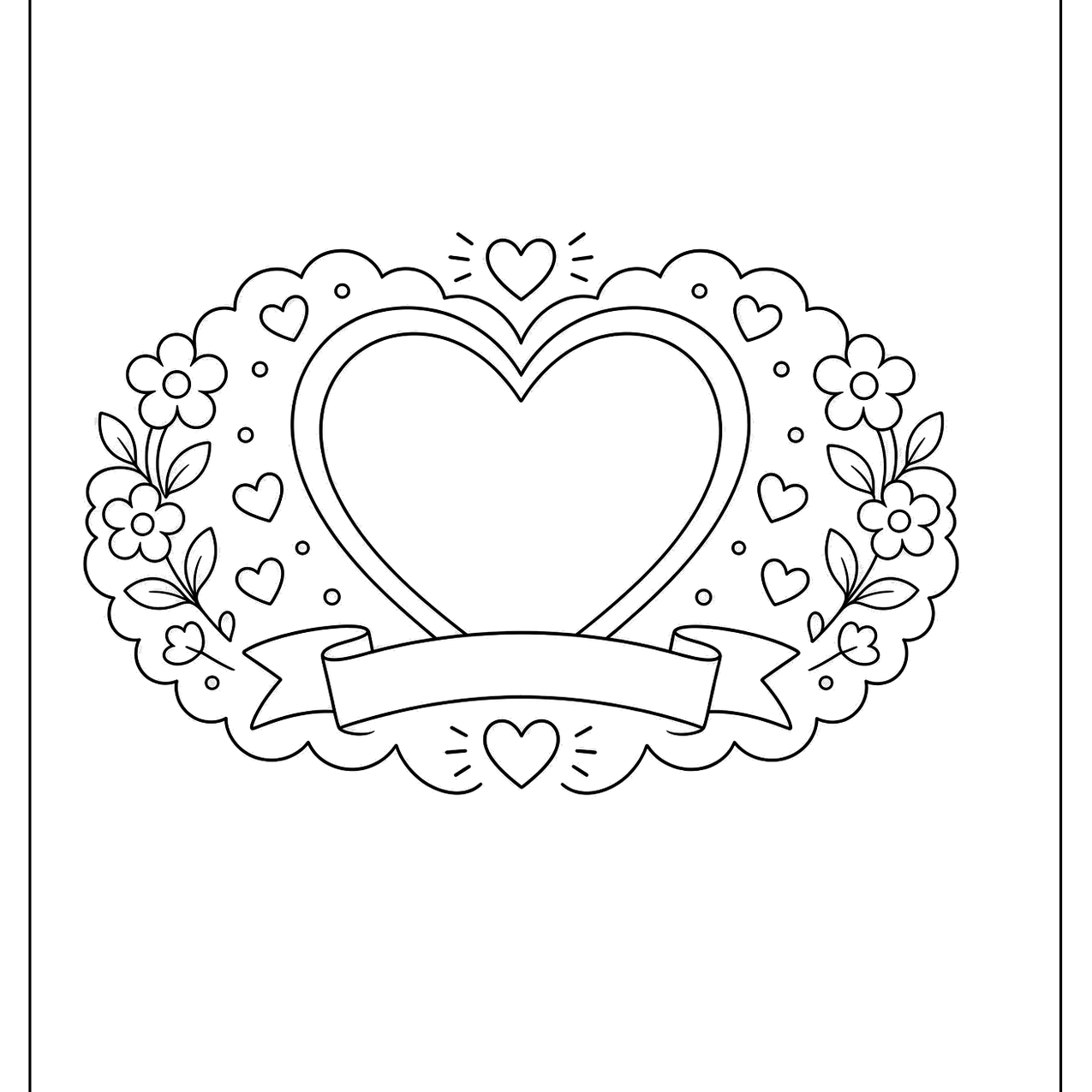 Heart card with a flower border and banner