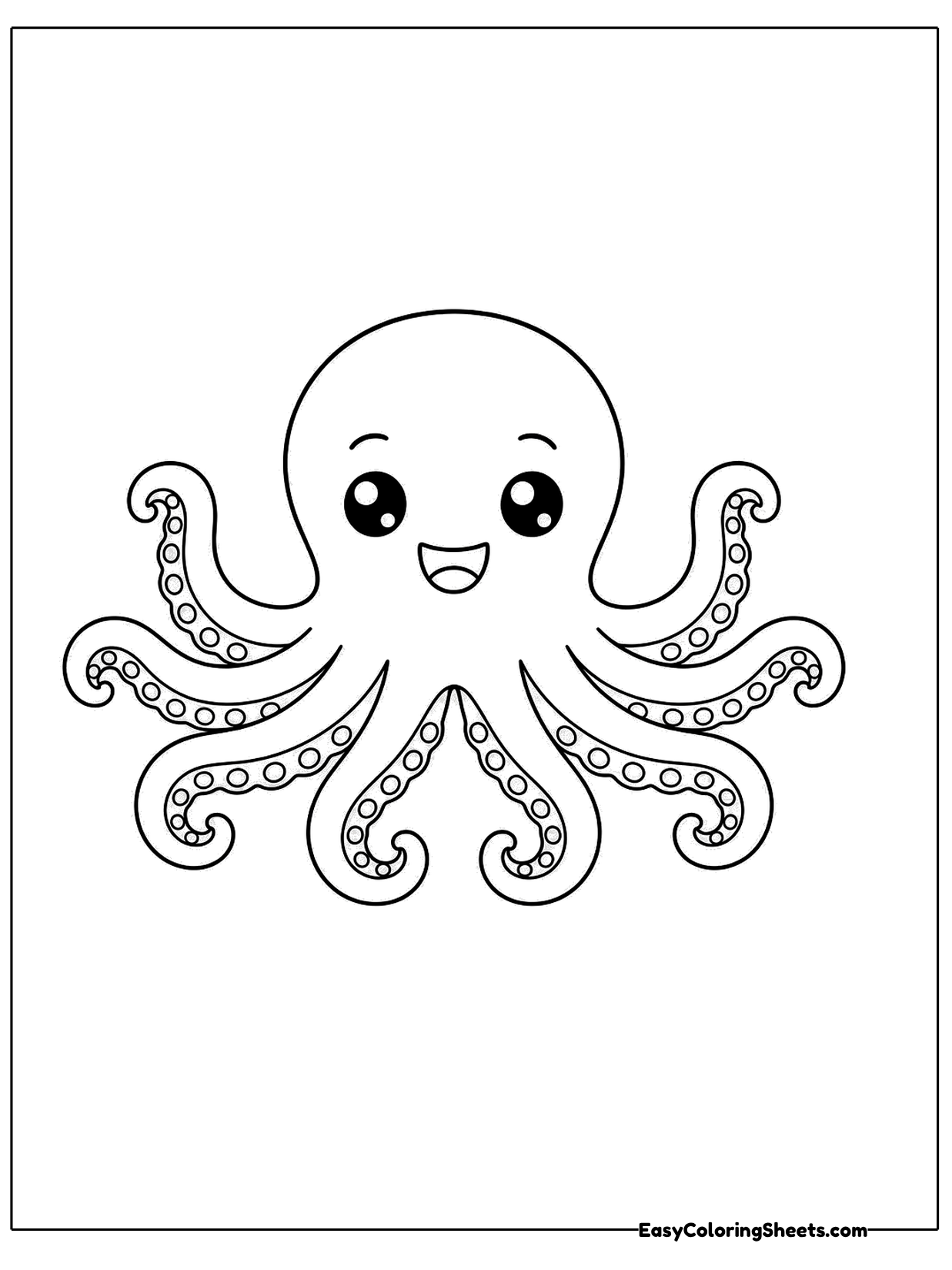 A cute octopus sits centered with a dome head and arms that twist into neat symmetrical curls.