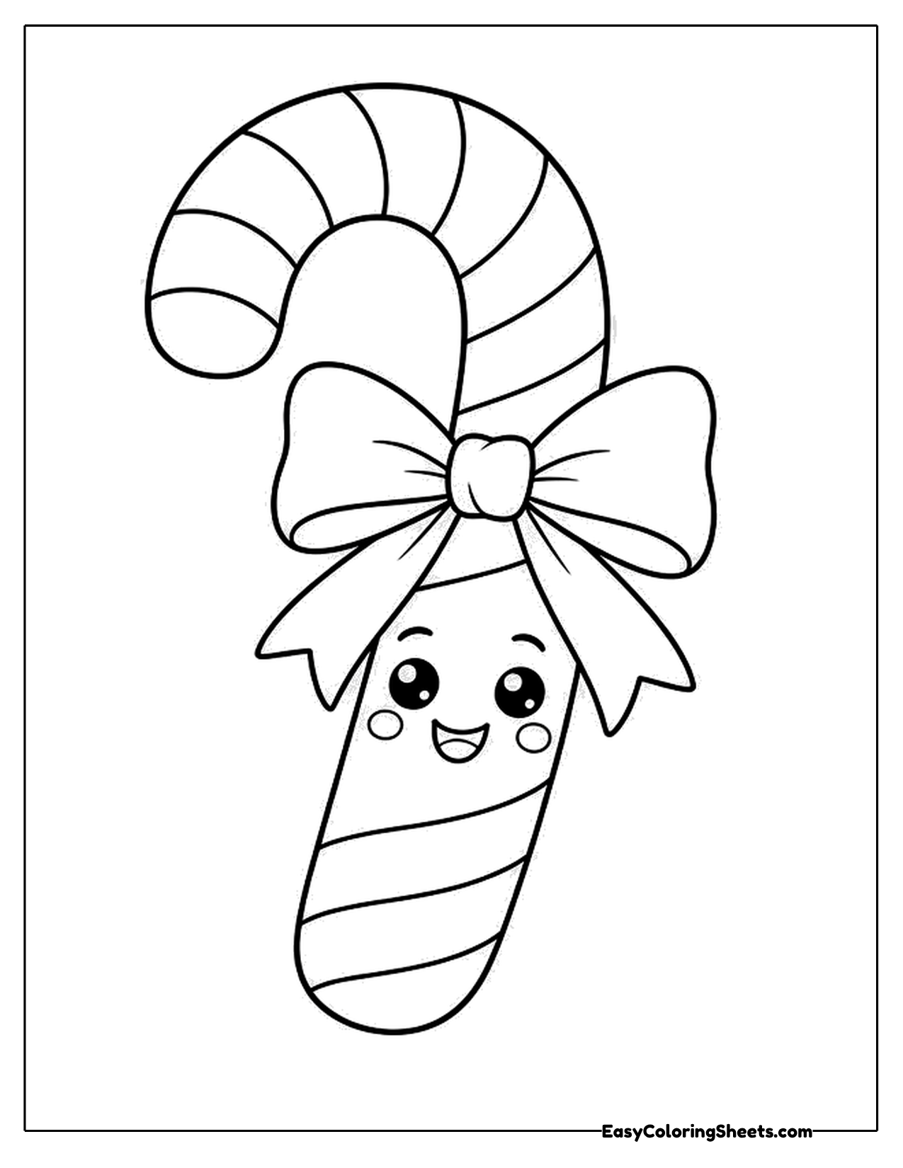 Cute candy cane character with a bow