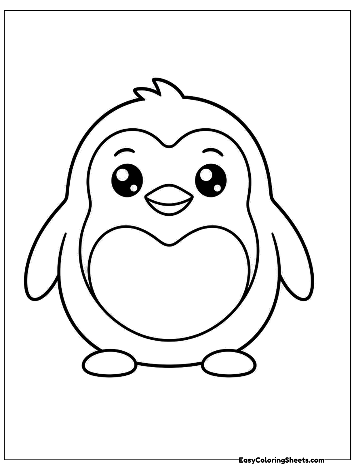 A round penguin character with a heart-shaped belly patch faces forward with a cheerful face.