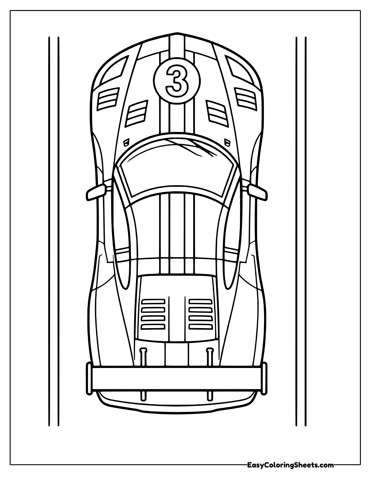 Top view of a race car with stripes