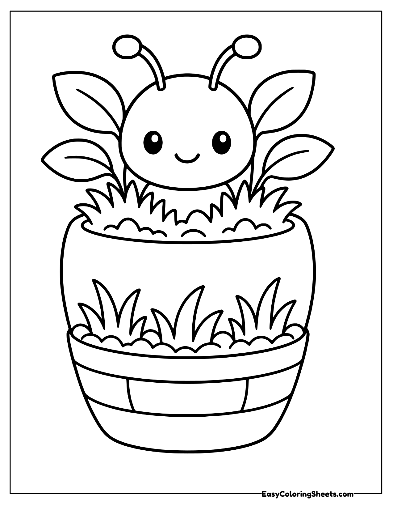 Ant sitting in a big flower pot with leaves