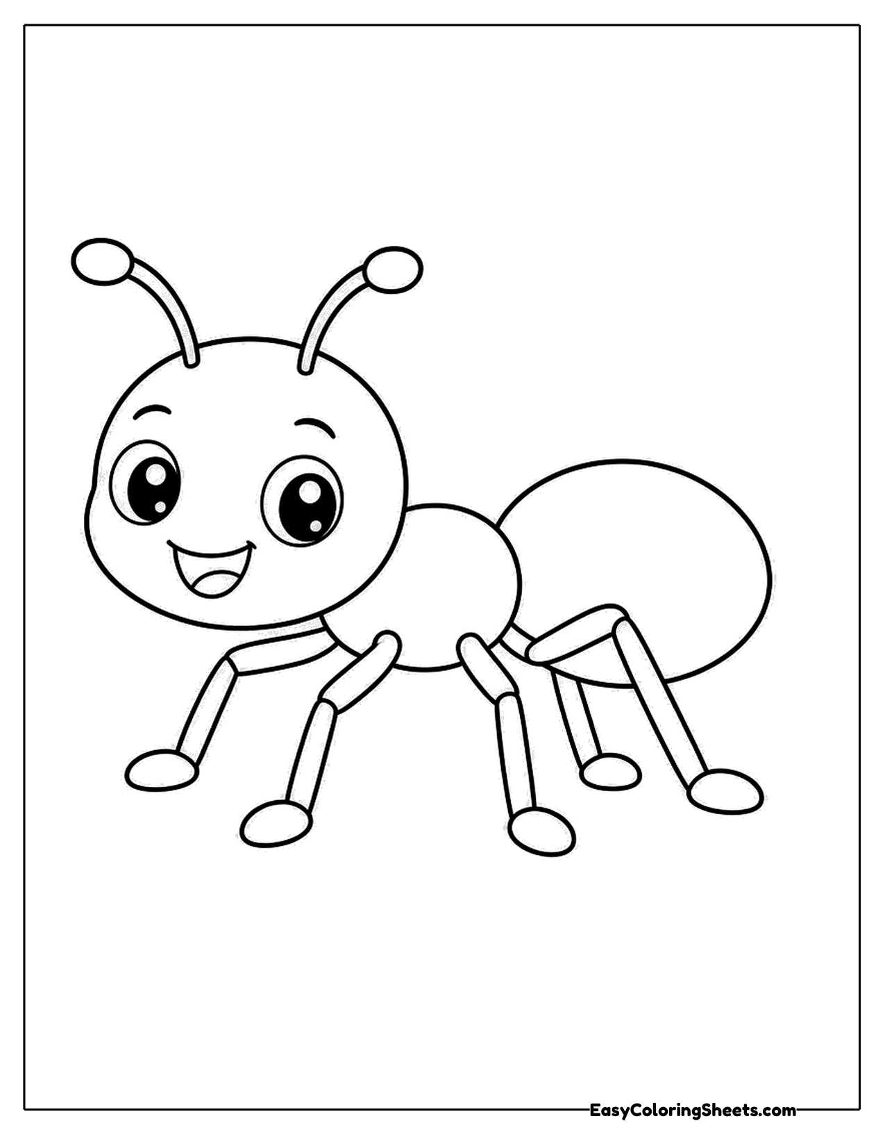 Cute ant character with antennae and a smile