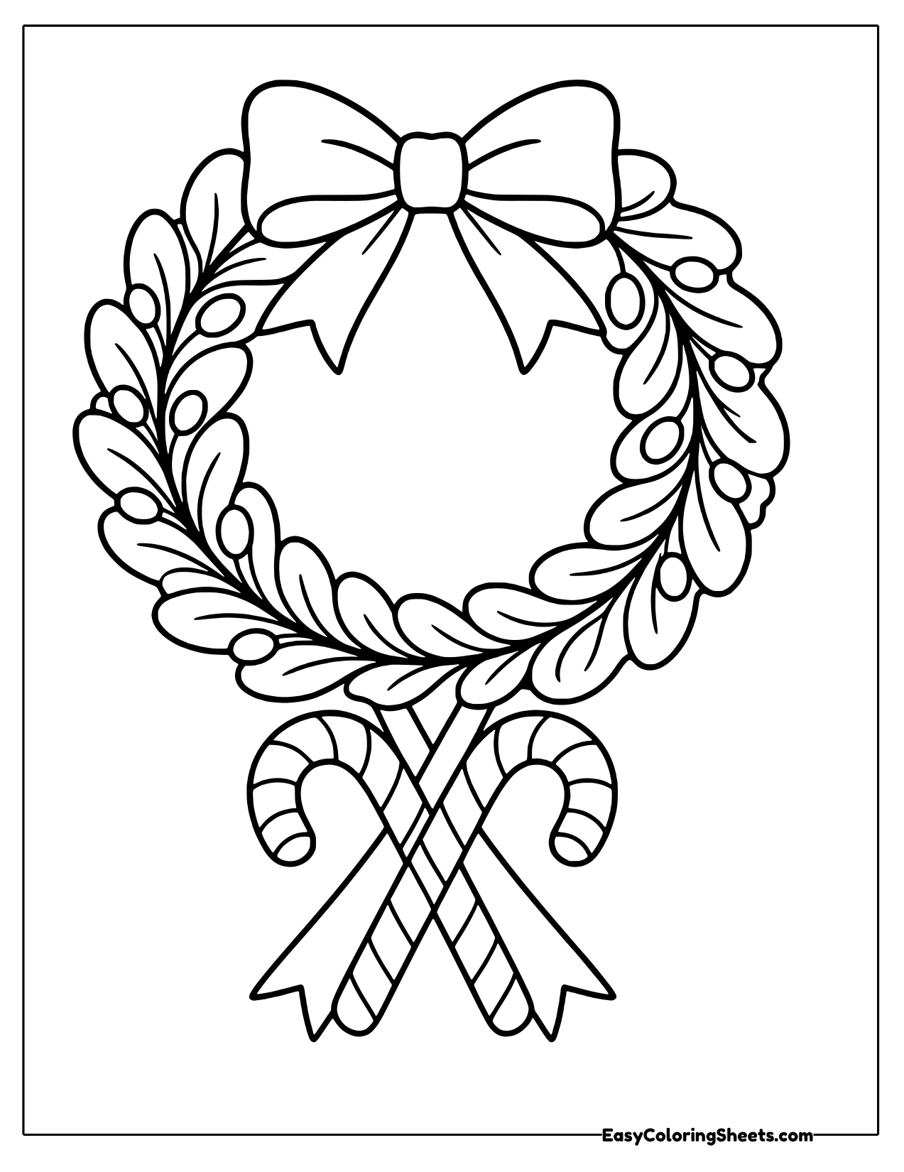 Christmas wreath with a bow and dangling candy canes