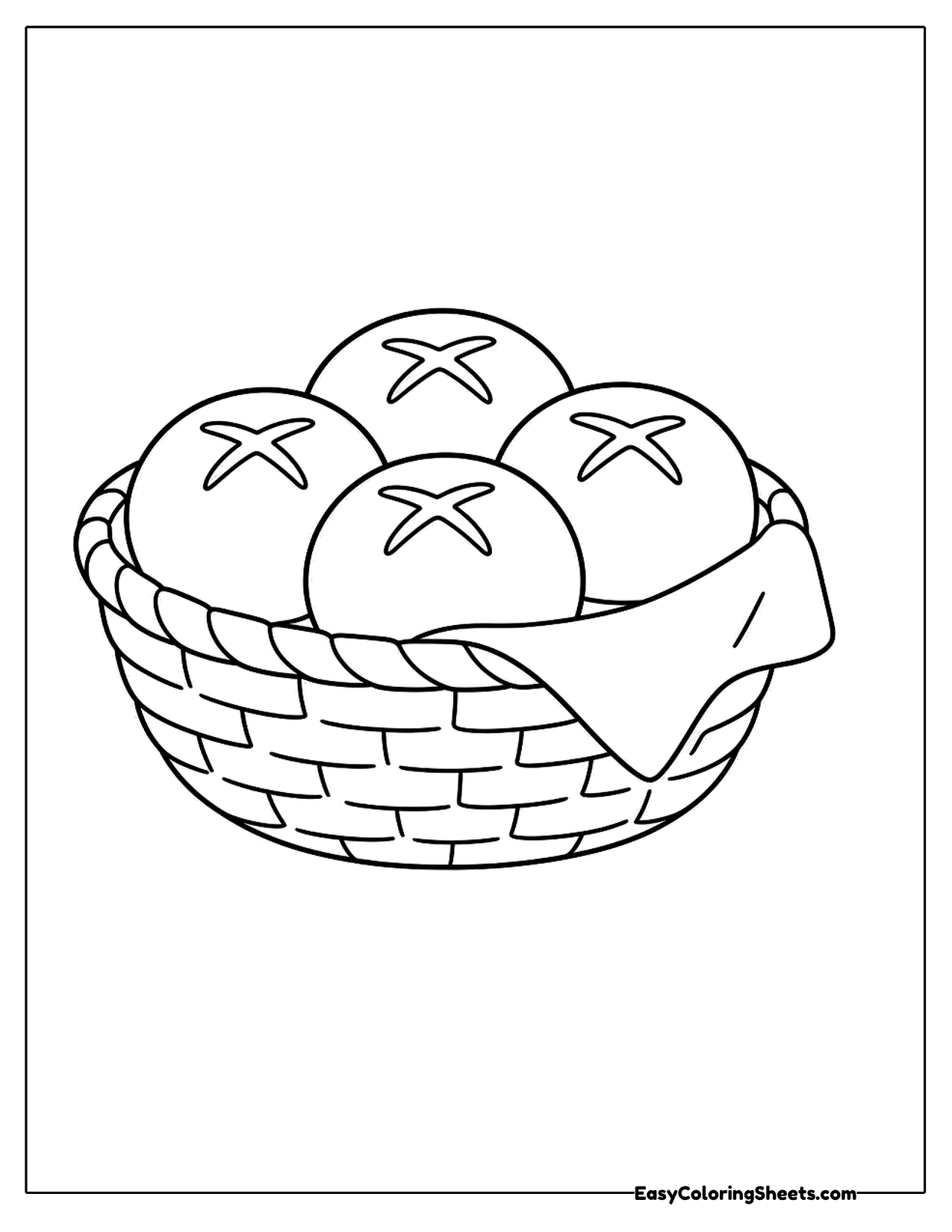 Woven basket holding four round dinner rolls