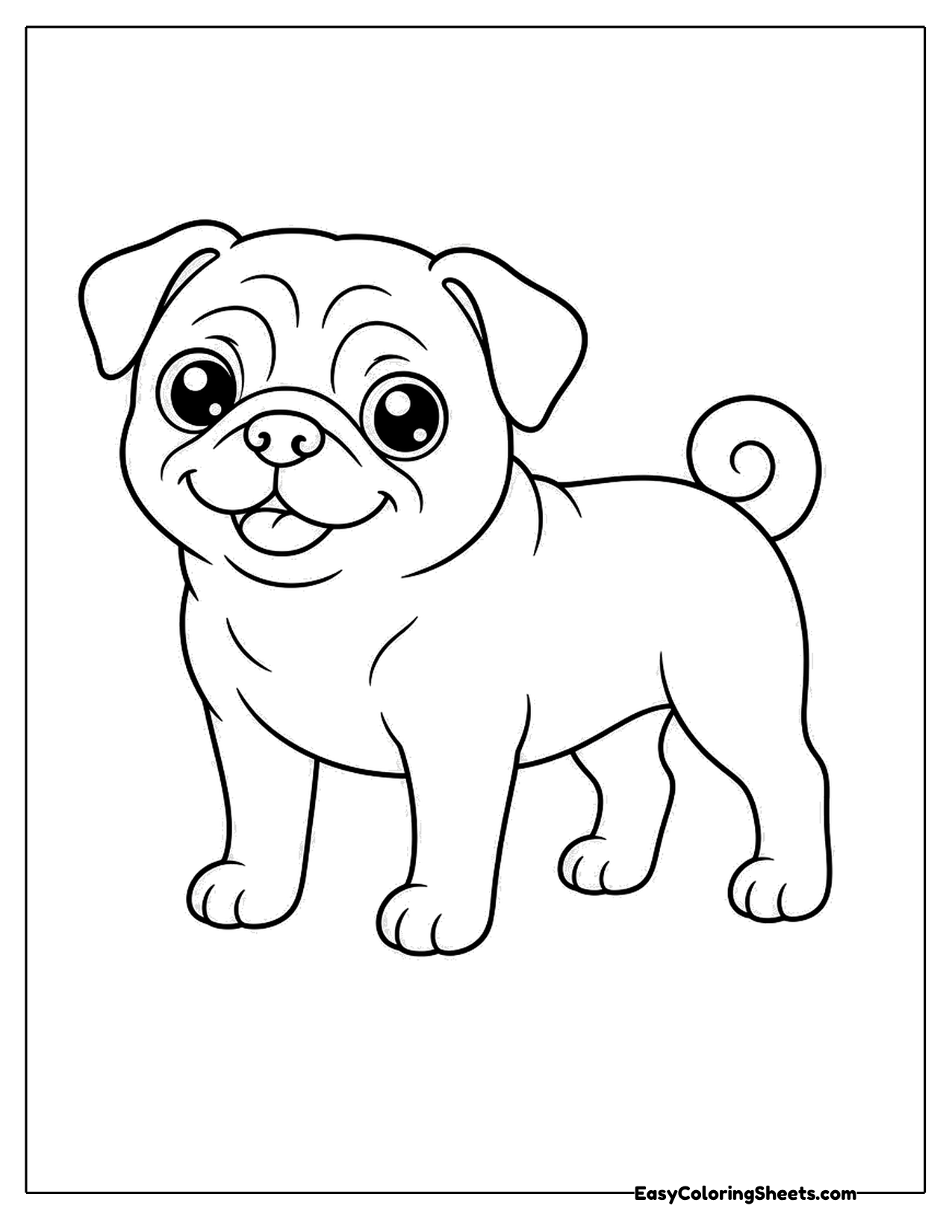 Cute pug standing in side view